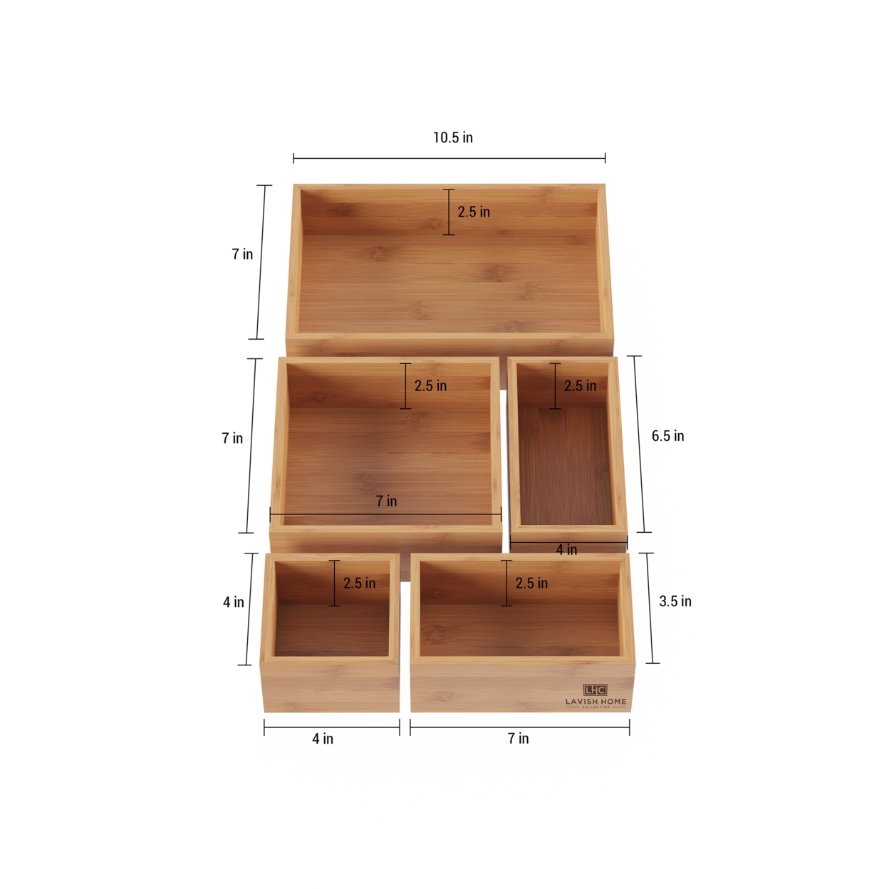 Drawer Organizer 5 Compartment Modular Wooden Bamboo Space Saver Tray Storage