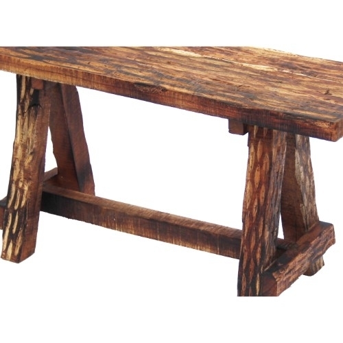 Wooden Garden Patio Bench With Retro Etching, Cappuccino Brown- Saltoro Sherpi