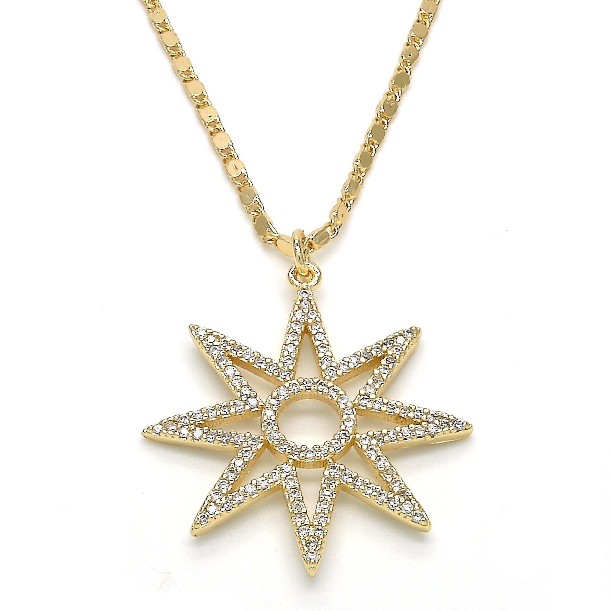 18k Gold Filled High Polish Finsh Elegant Star Shape Necklace With Diamond Accent