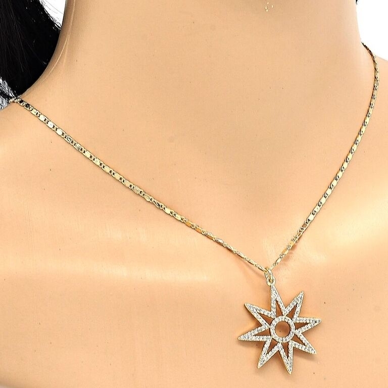18k Gold Filled High Polish Finsh Elegant Star Shape Necklace With Diamond Accent