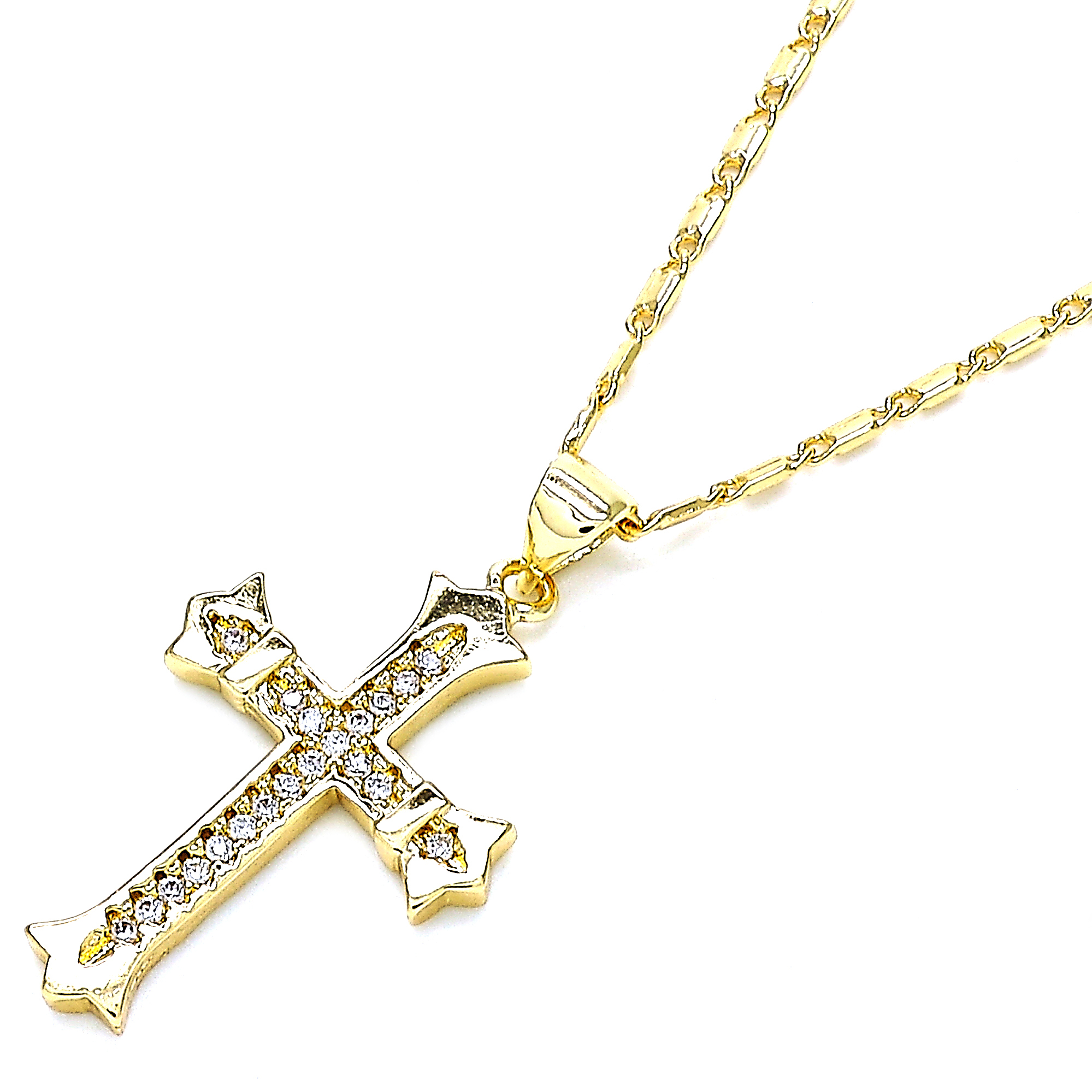 Gold Filled High Polish Finsh Mirco Pava Cross Charm Necklace