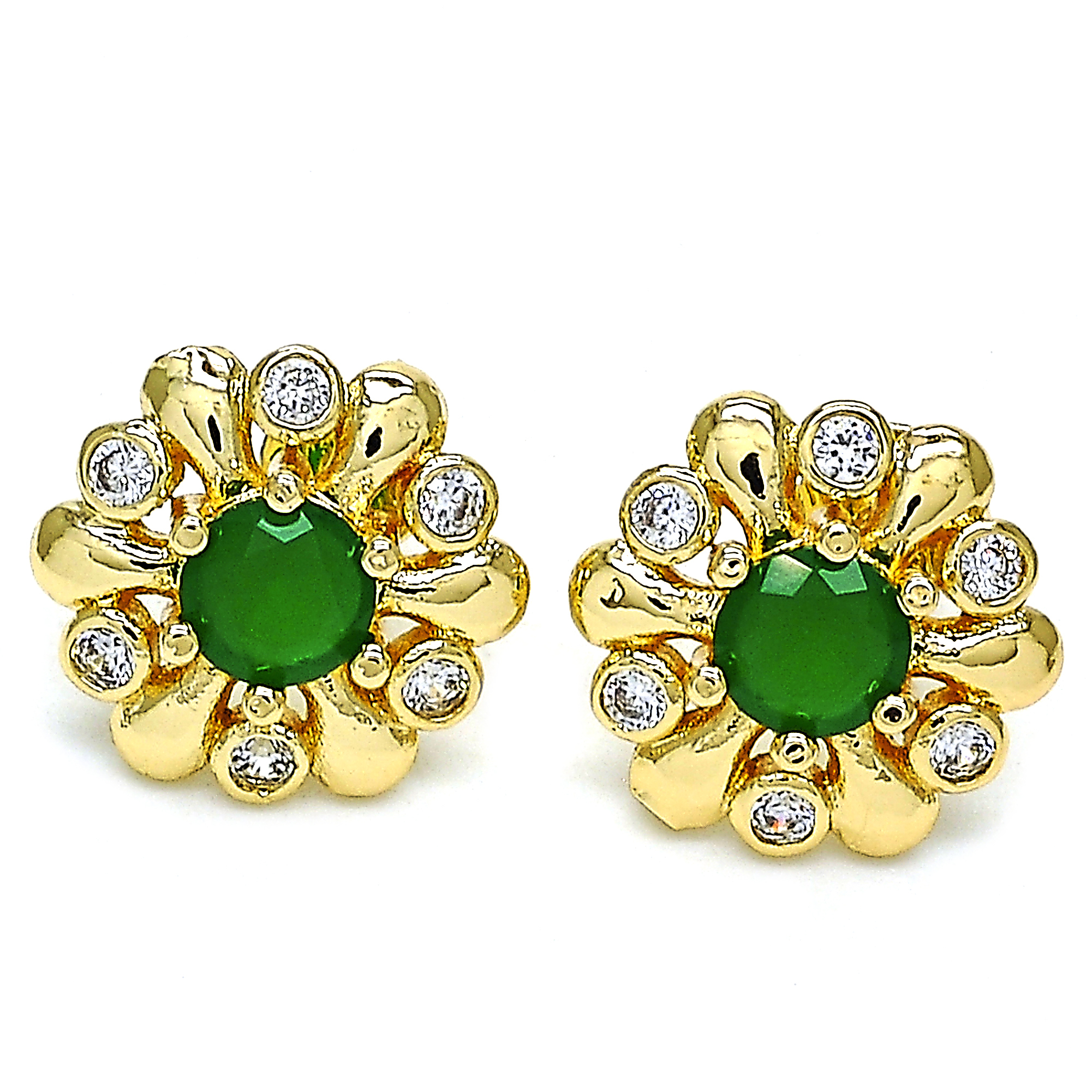 Gold Filled Emerald Flower Stud Earring