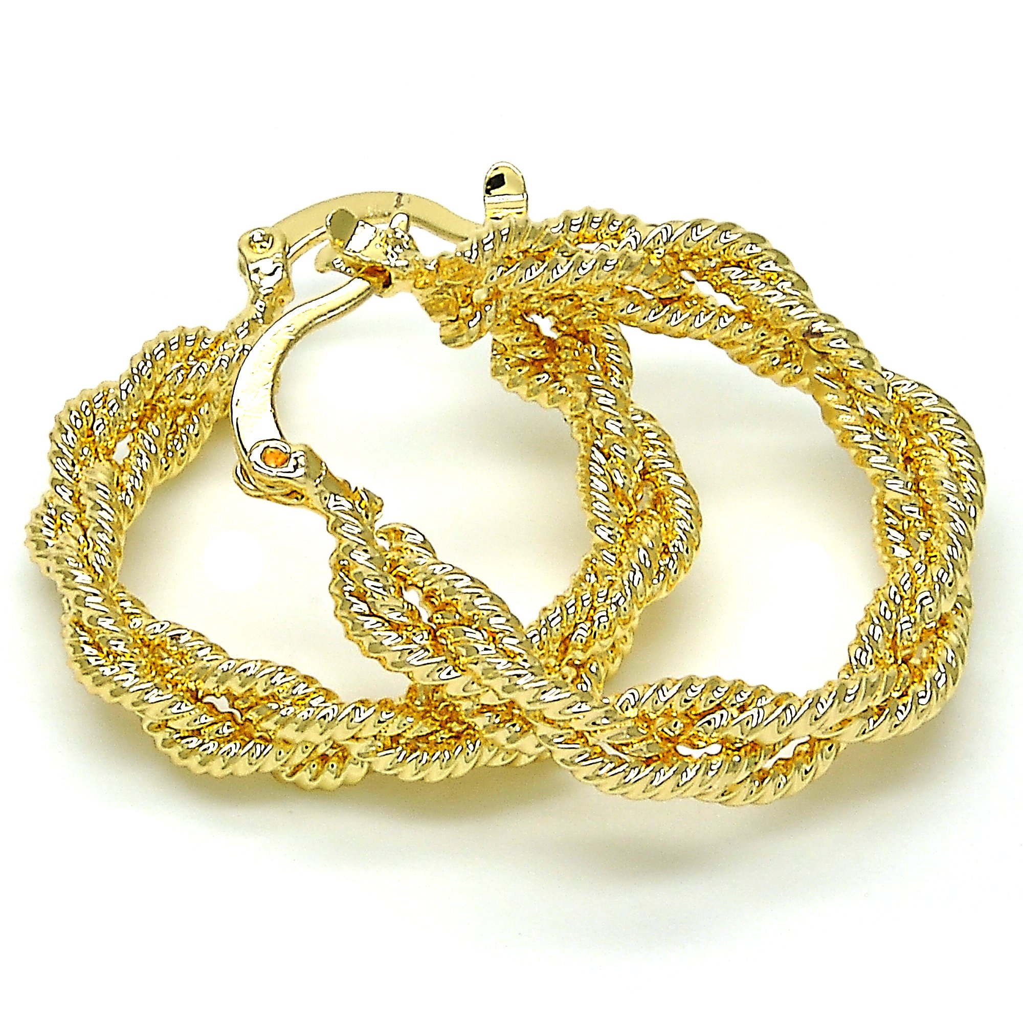 18k Gold Filled High Polish Finsh Medium Hoop, Twist Design, Polished Finish, Golden Tone