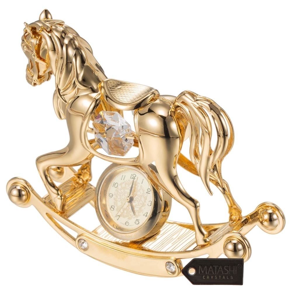 Matashi 24K Gold Plated Crystal Studded Rocking Horse Desk Clock Ornament