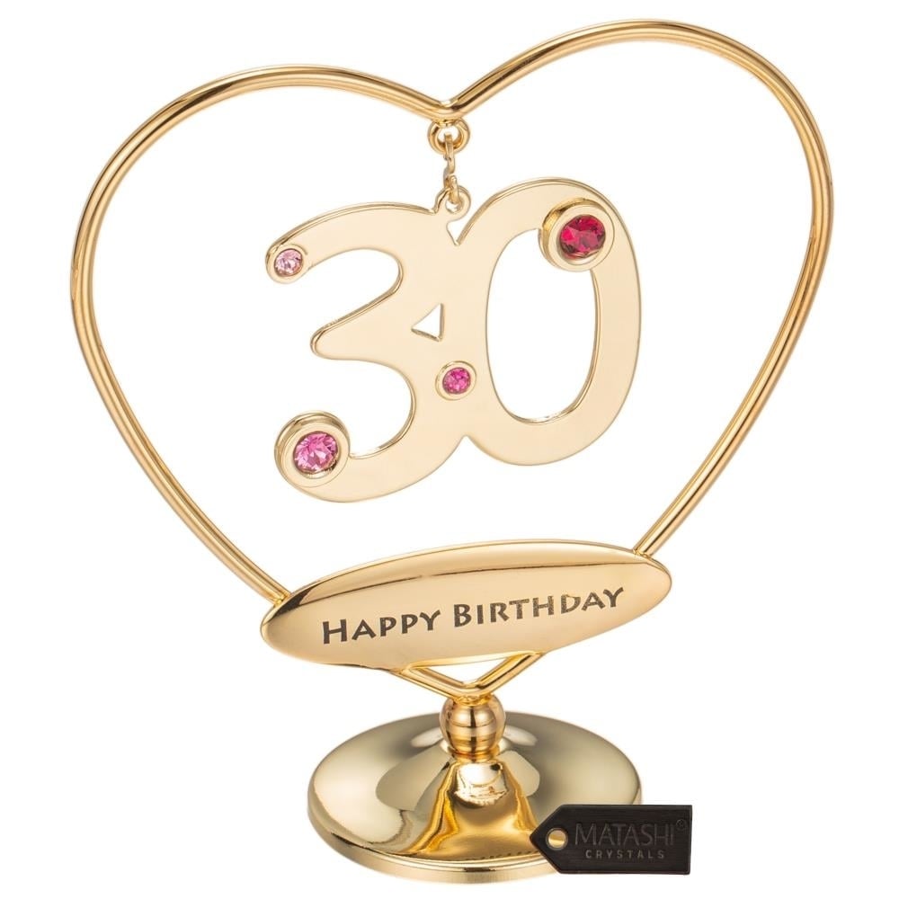Matashi 24K Gold Plated Beautiful 30th Happy Birthday Heart Table Top Ornament Made With Genuine Matashi Crystals