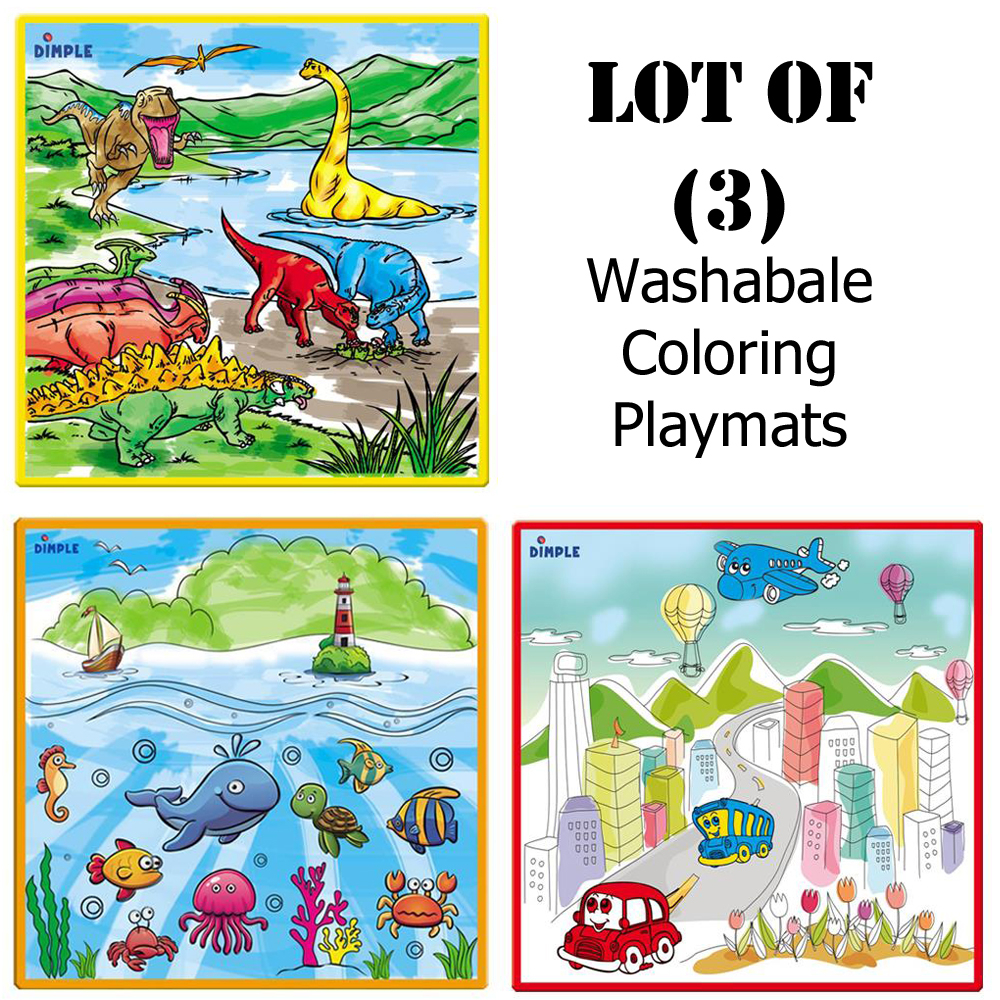 Lot Of (3) - Large Washable Kids Coloring Play Mats And Jurassic Dinosaur Era
