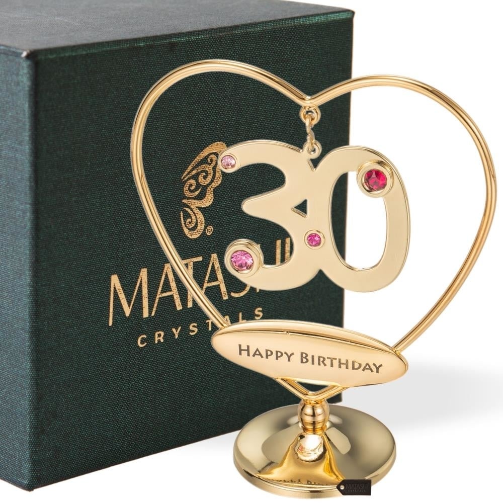 Matashi 24K Gold Plated Beautiful 30th Happy Birthday Heart Table Top Ornament Made With Genuine Matashi Crystals