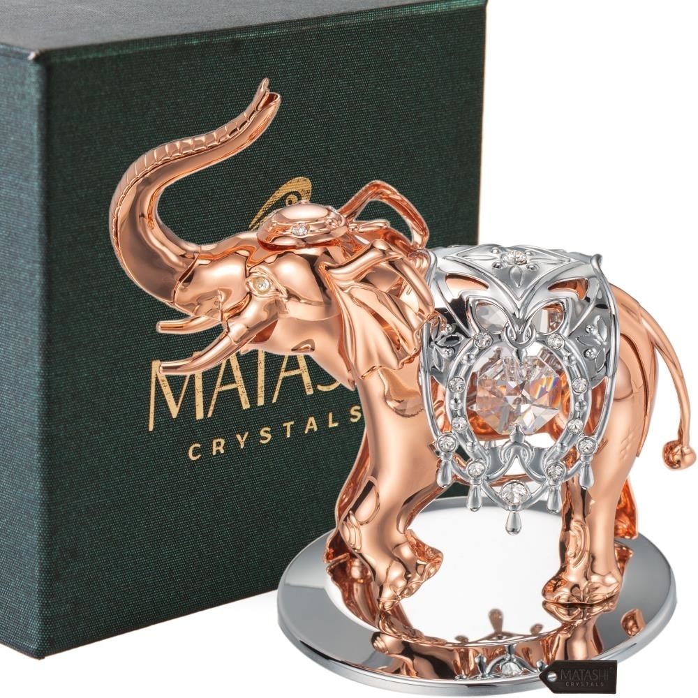 Matashi Rose Gold And Silver Color Crystal Studded Elephant Ornament