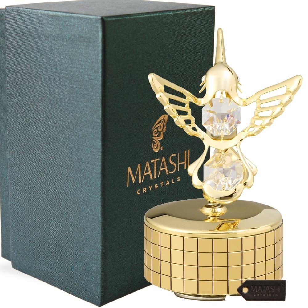Matashi 24K Gold Plated Music Box With Crystal Studded Hummingbird Figurine