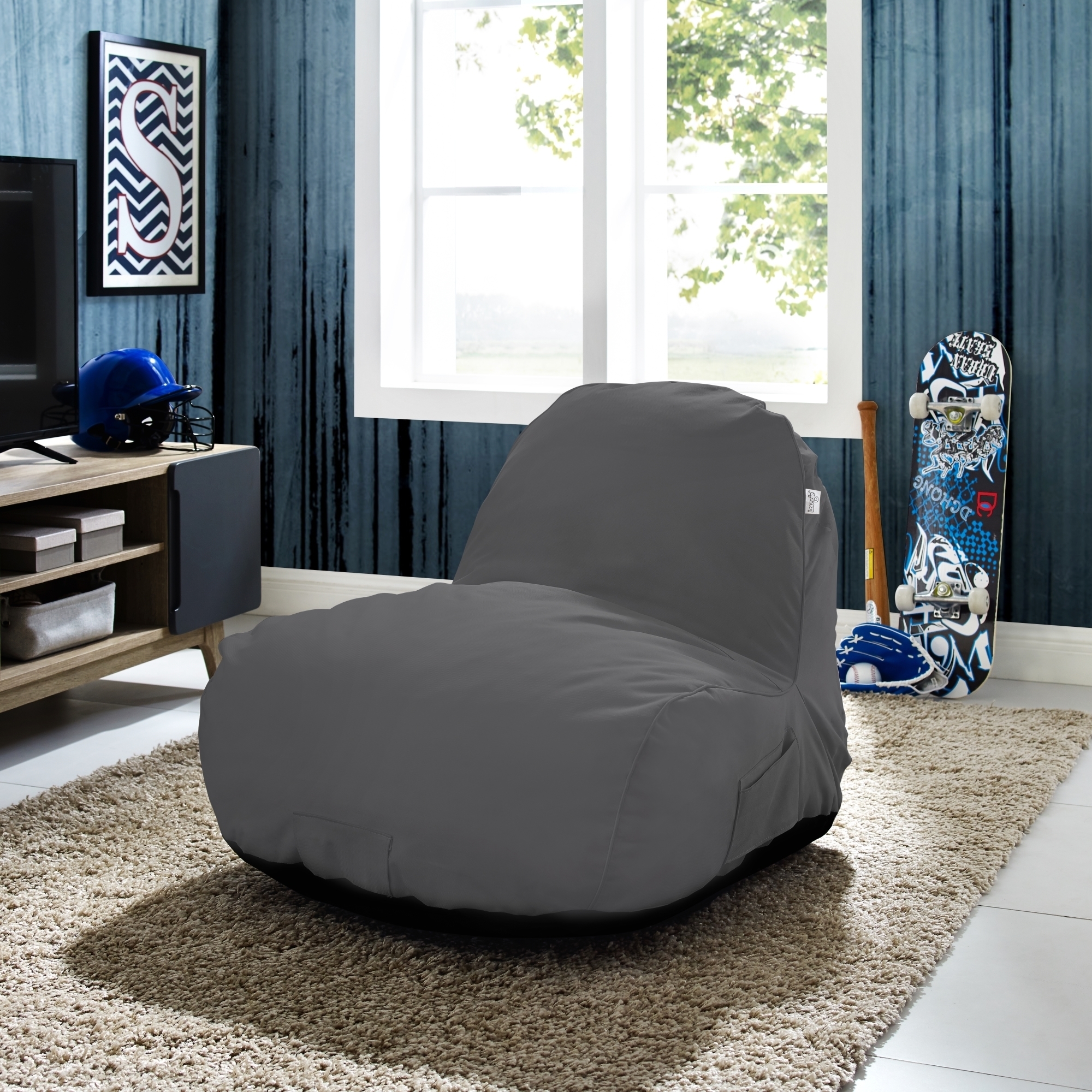 Loungie Cosmic Foam Lounge Chair-Nylon Bean Bag-Indoor- Outdoor-Self Expanding-Water Resistant - Grey