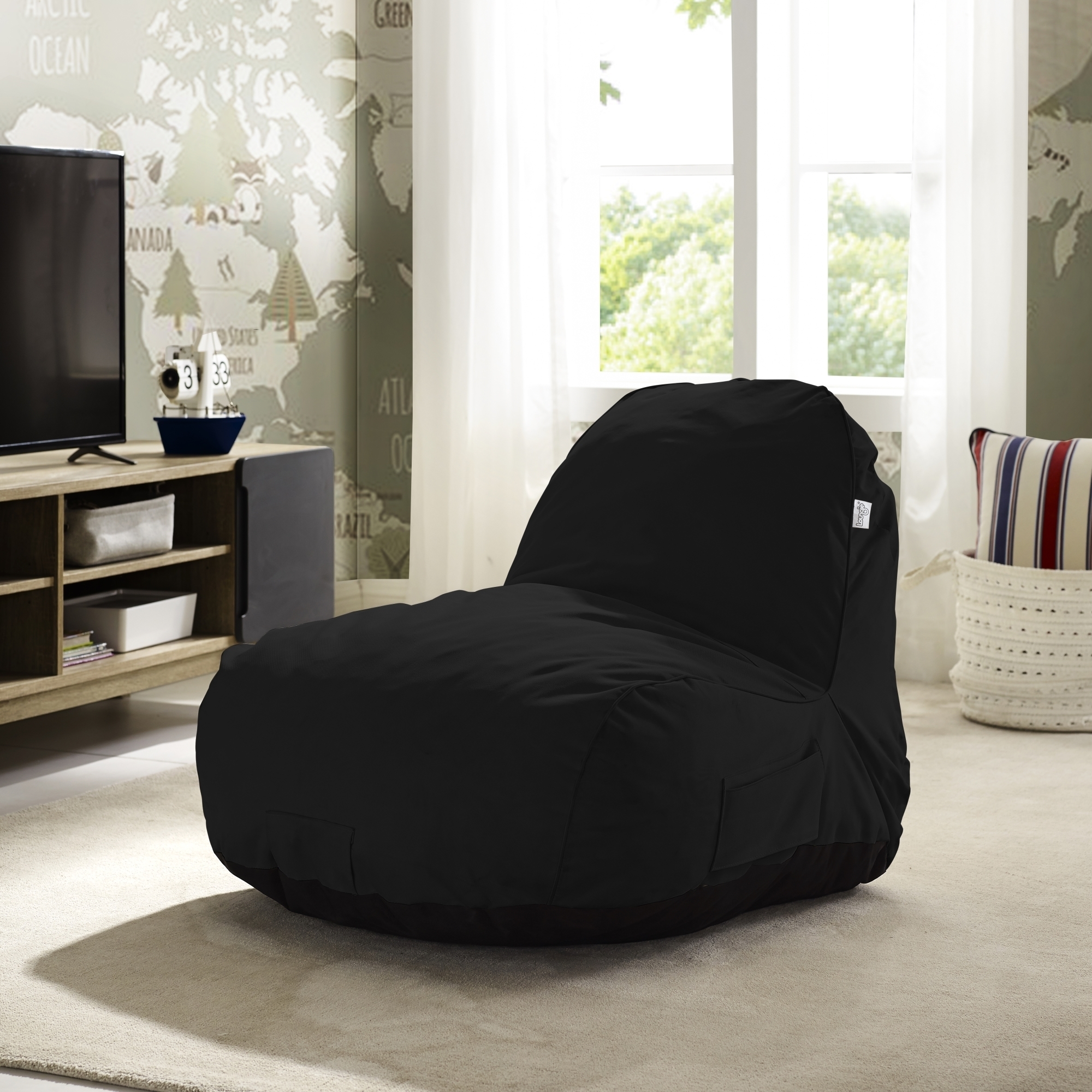 Loungie Cosmic Foam Lounge Chair-Nylon Bean Bag-Indoor- Outdoor-Self Expanding-Water Resistant - Black