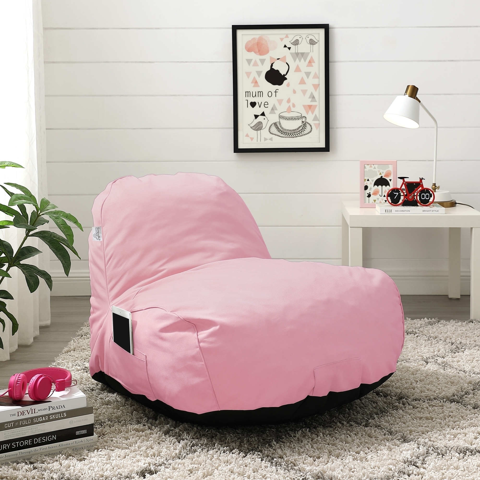 Loungie Cosmic Foam Lounge Chair-Nylon Bean Bag-Indoor- Outdoor-Self Expanding-Water Resistant - Blush