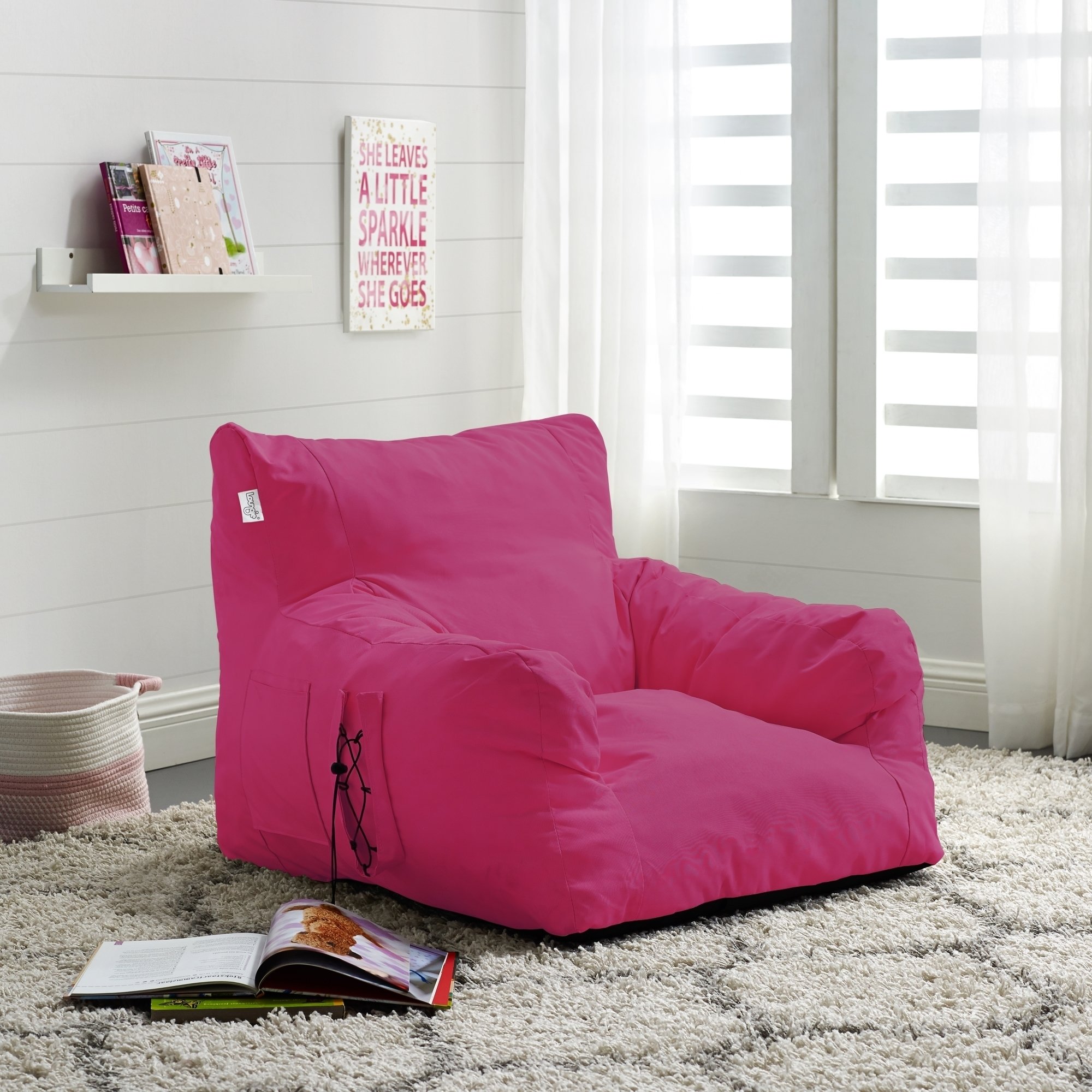 Loungie Comfy Foam Lounge Chair-Nylon Bean Bag-Indoor- Outdoor-Self Expanding-Water Resistant - Fuchsia - pink