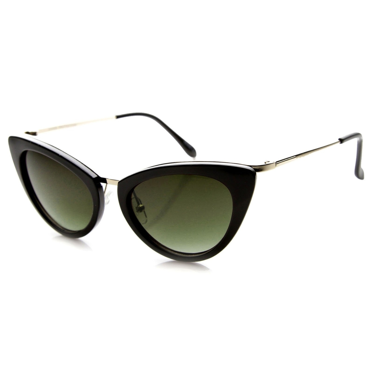 Womens Classic Oval Shape Metal Temple Mod Fashion Cat Eye Sunglasses - Black-Silver / Lavender