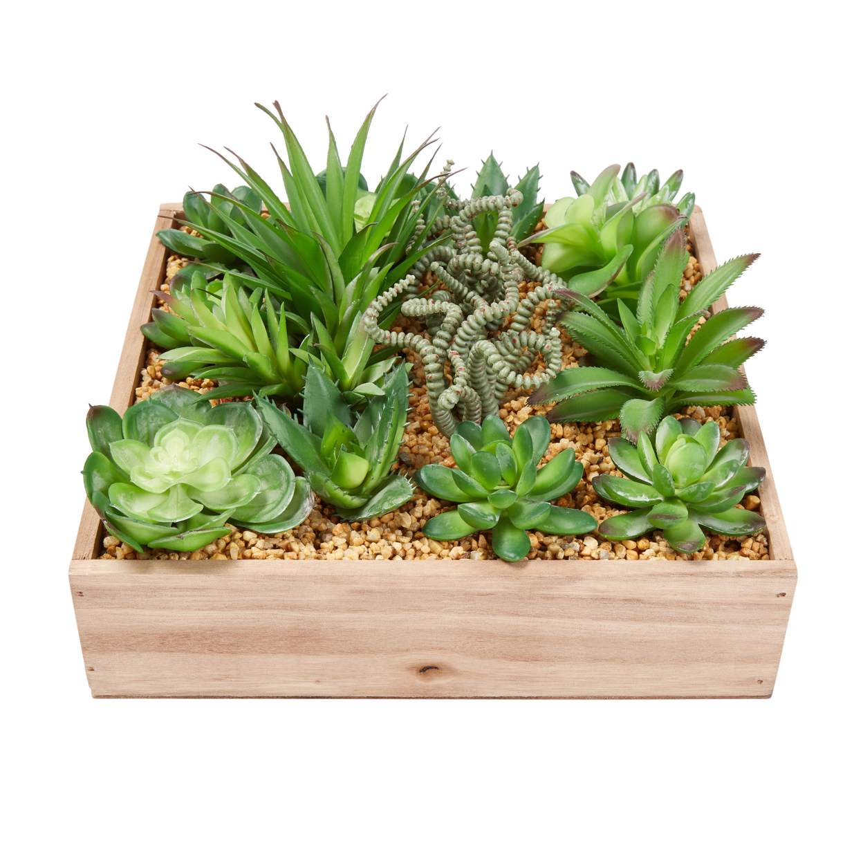 Faux Succulents Assorted Lifelike Plastic Greenery Arrangement With 10 Inch Decorative Wooden Box