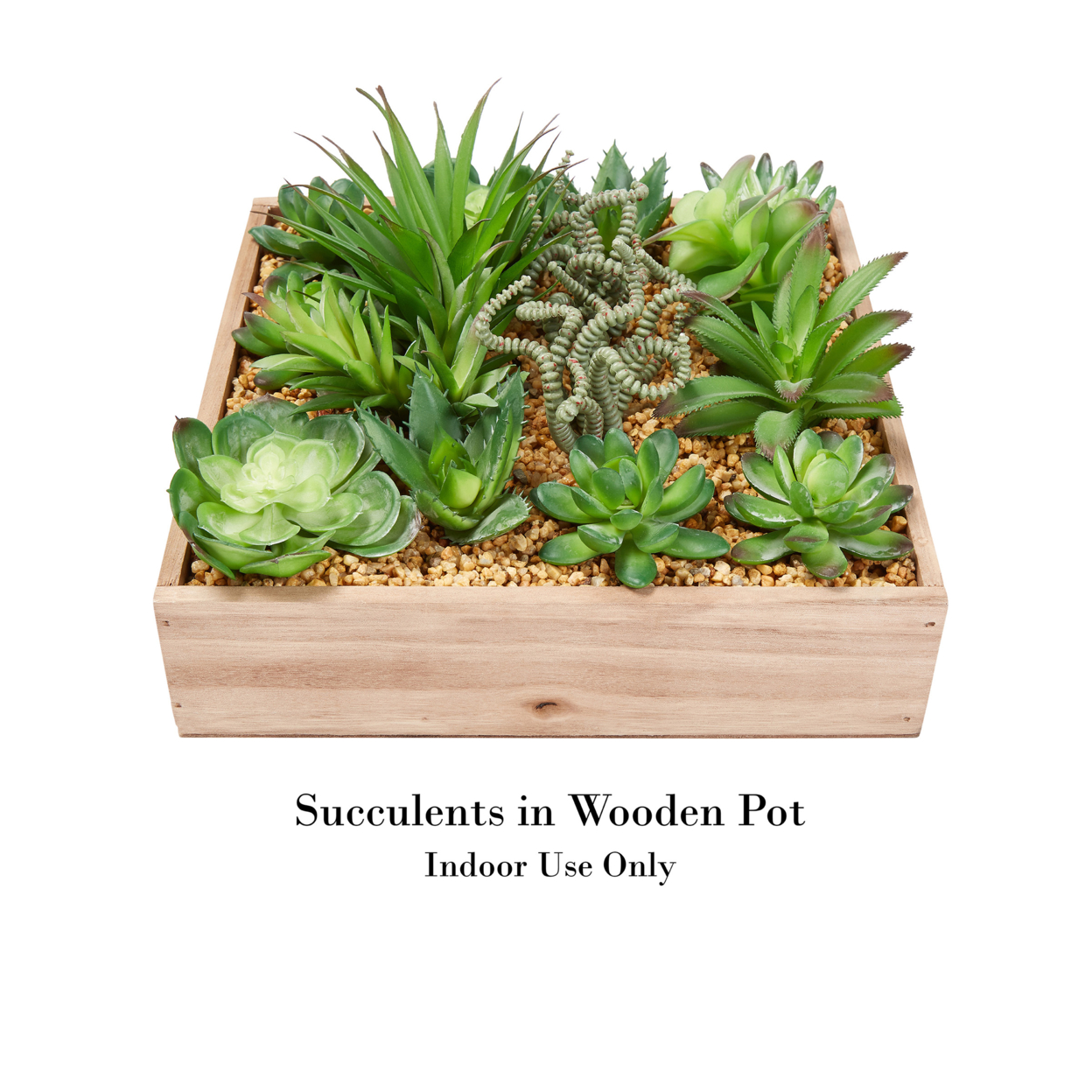Faux Succulents Assorted Lifelike Plastic Greenery Arrangement With 10 Inch Decorative Wooden Box