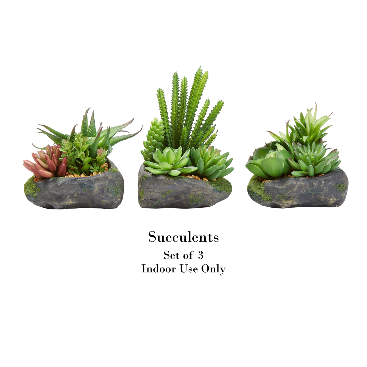 Artificial Succulent Plant Arrangements In Faux Stone Pots, 3 Piece Set In Assorted Sizes