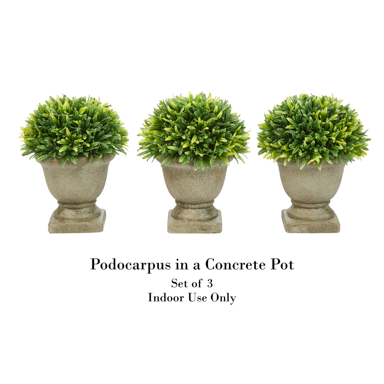 Set Of 3 Artificial Podocarpus Grass Plant In Concrete Pot 7.5 Inch Decorative Faux Indoor Pure Garden