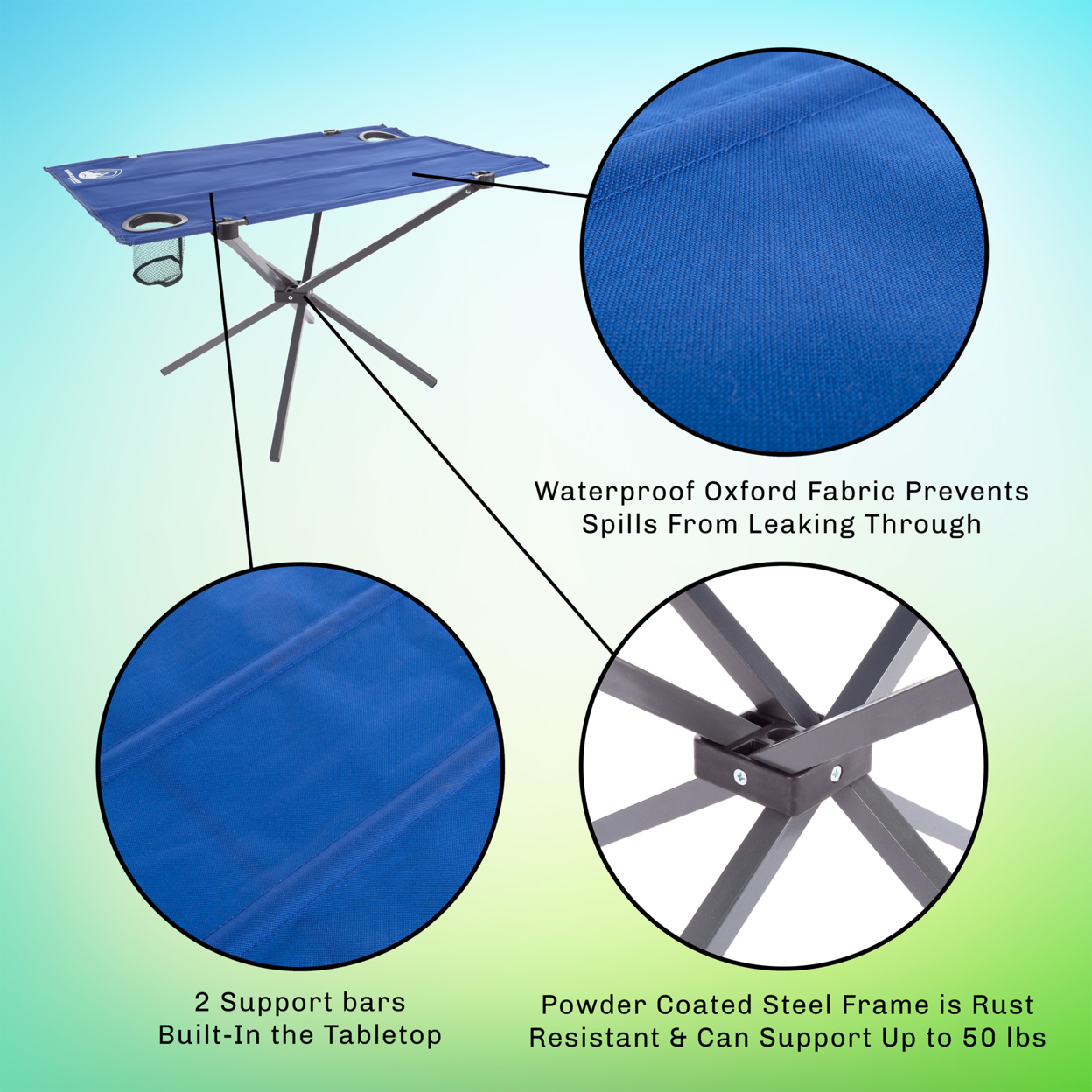 Camp Table-Outdoor Folding Table With 2 Cupholders And Carrying Bag-For Camping, Hiking, Beach, Picnic
