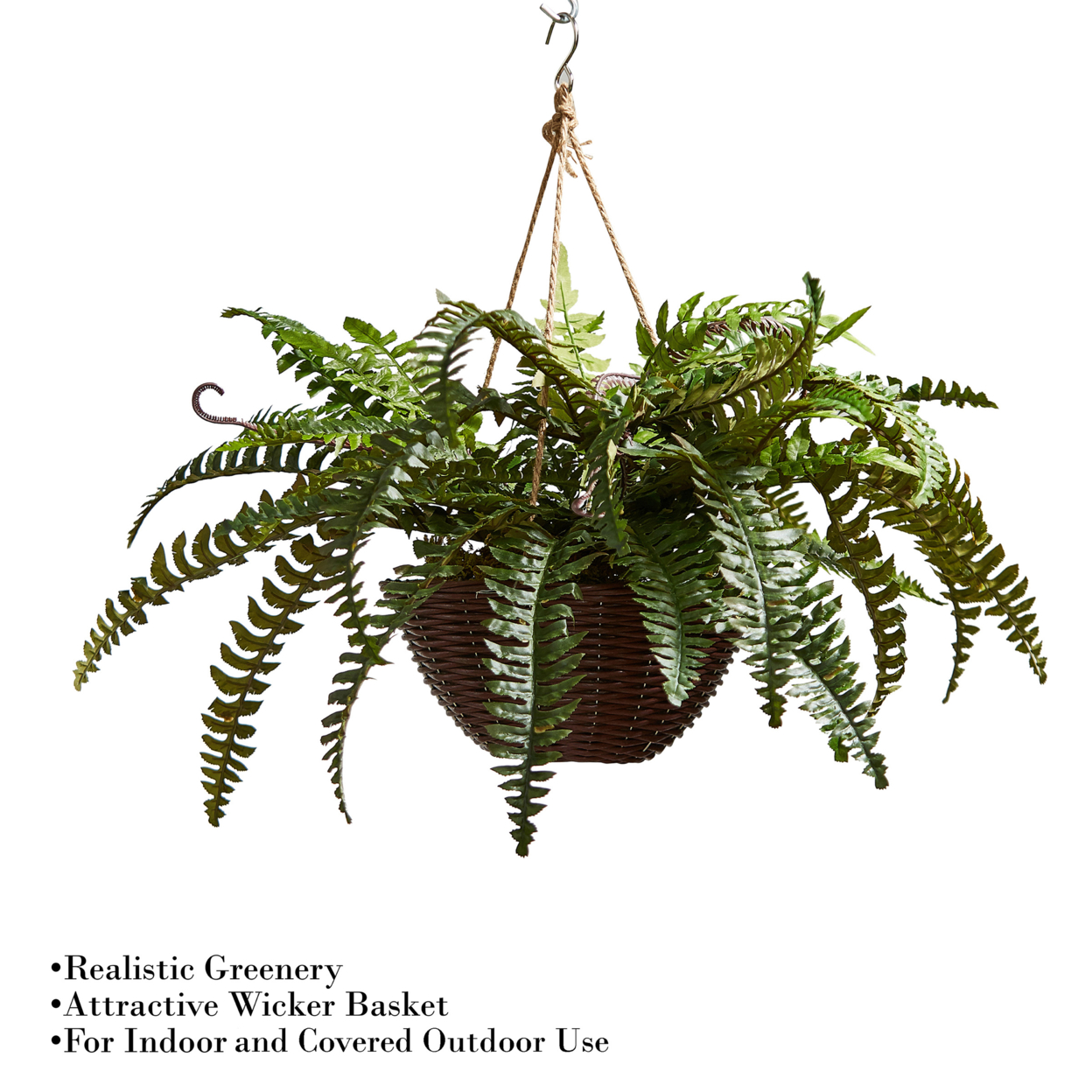 Faux Boston Fern Hanging Natural And Lifelike Artificial Arrangement And Imitation Greenery With Basket
