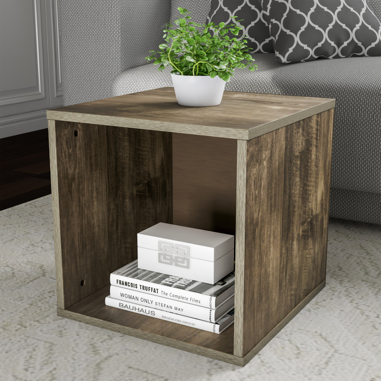Gray End Table Stackable Contemporary Minimalist Modular Cube Accent Table Or Shadowbox