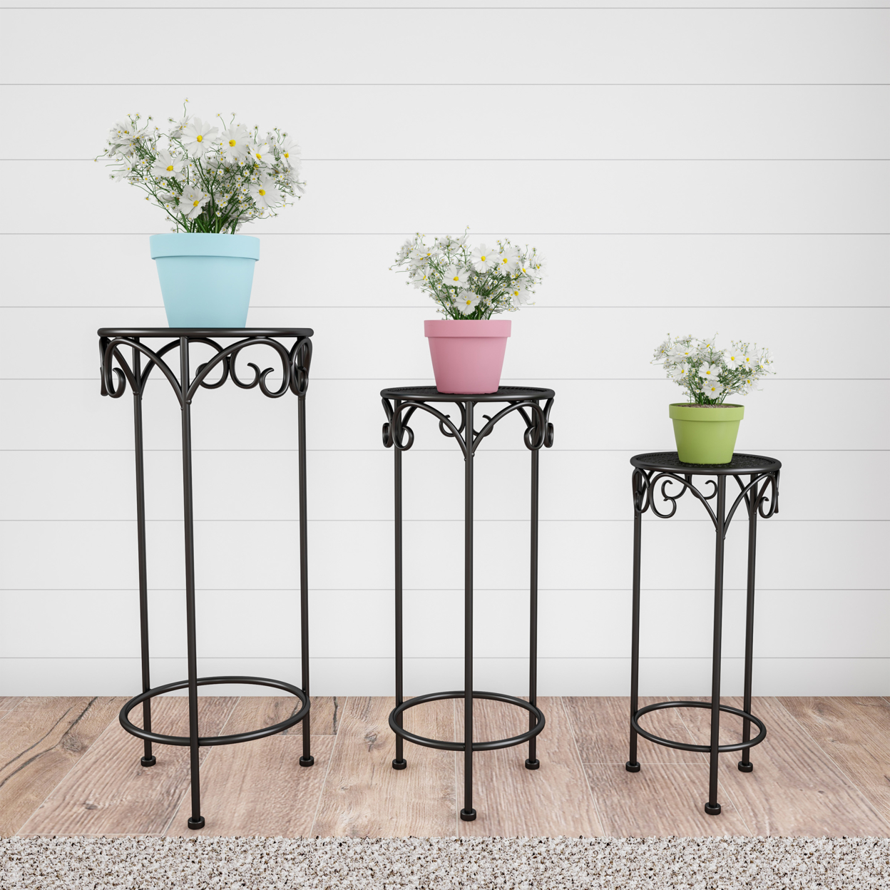Plant Stands Set Of 3 Indoor Or Outdoor Nesting Wrought Iron Metal Round Decorative Potted Plant Accent
