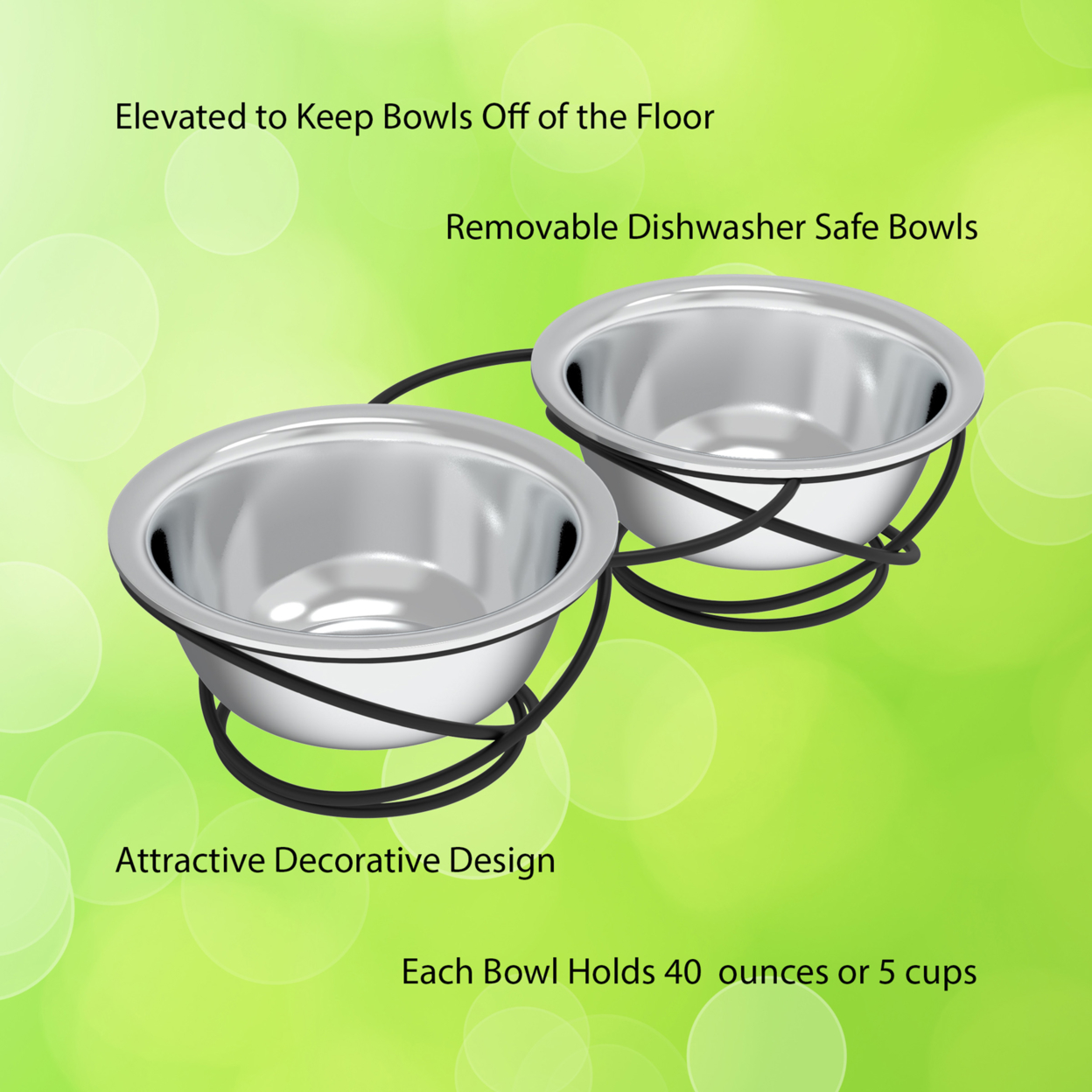 Stainless Steel Raised Food And Water Bowls With Decorative 3.5 Inch Tall Stand For Dogs And Cats-2 Bowls, 40 Oz