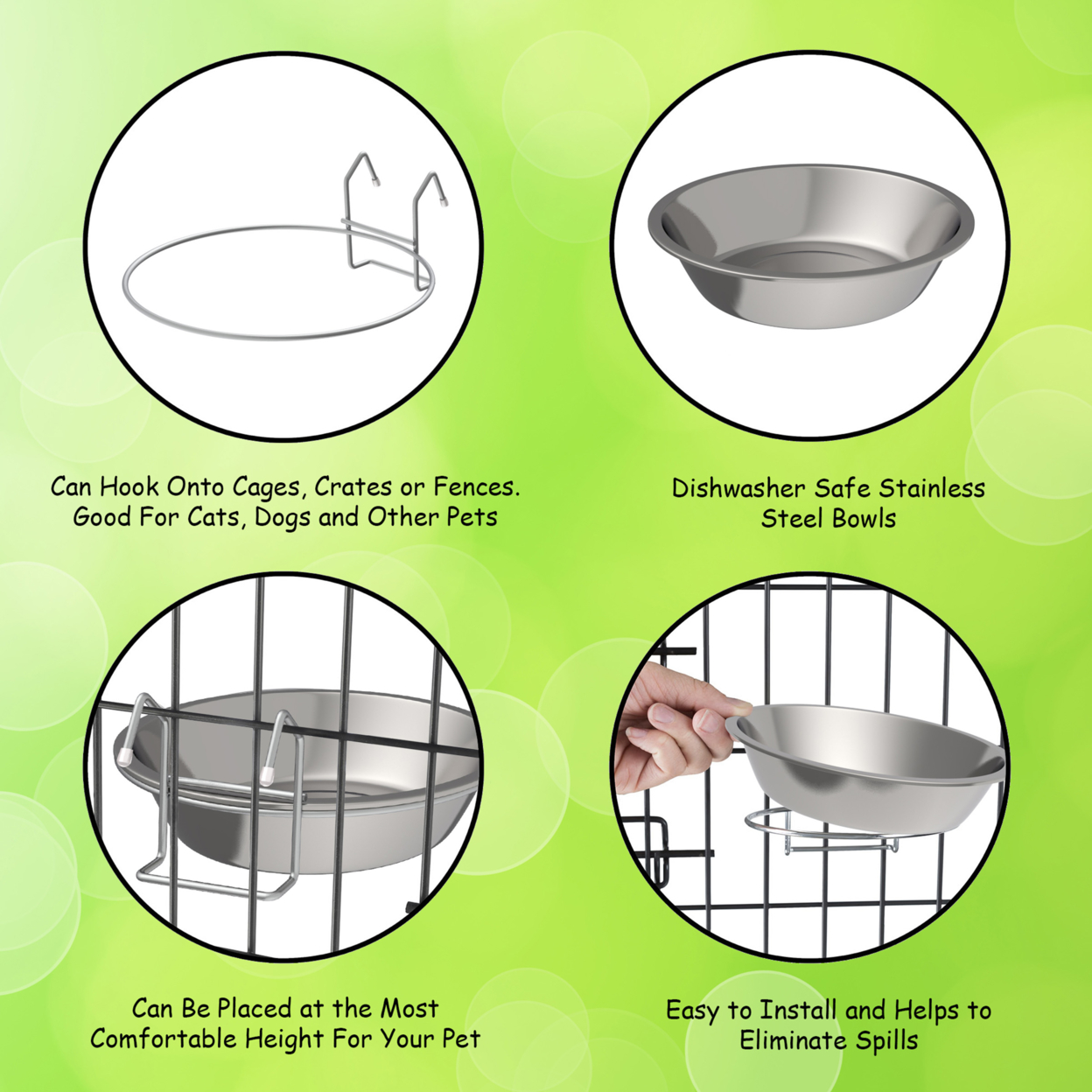 Stainless-Steel Hanging Pet Bowls For Dogs And Cats-Cage, Kennel, And Crate Large Feeder Dishes For Food And Water Set Of 2