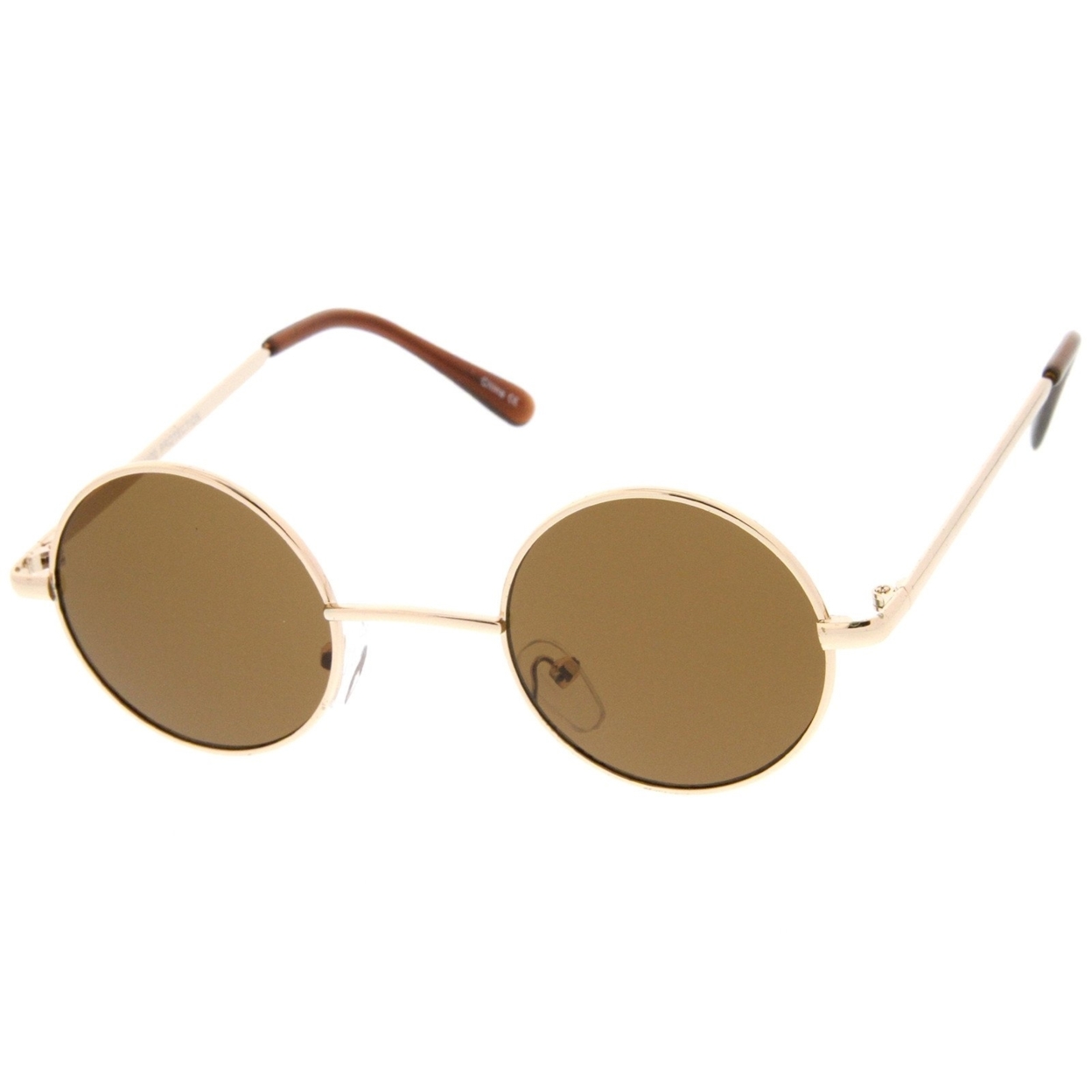 Small Retro Lennon Inspired Style Neutral-Colored Lens Round Metal Sunglasses 41mm - Gold / Brown