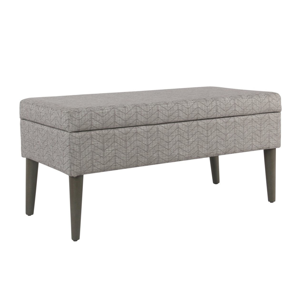 Chevron Patterned Fabric Upholstered Wooden Bench With Lift Top Storage, Gray- Saltoro Sherpi