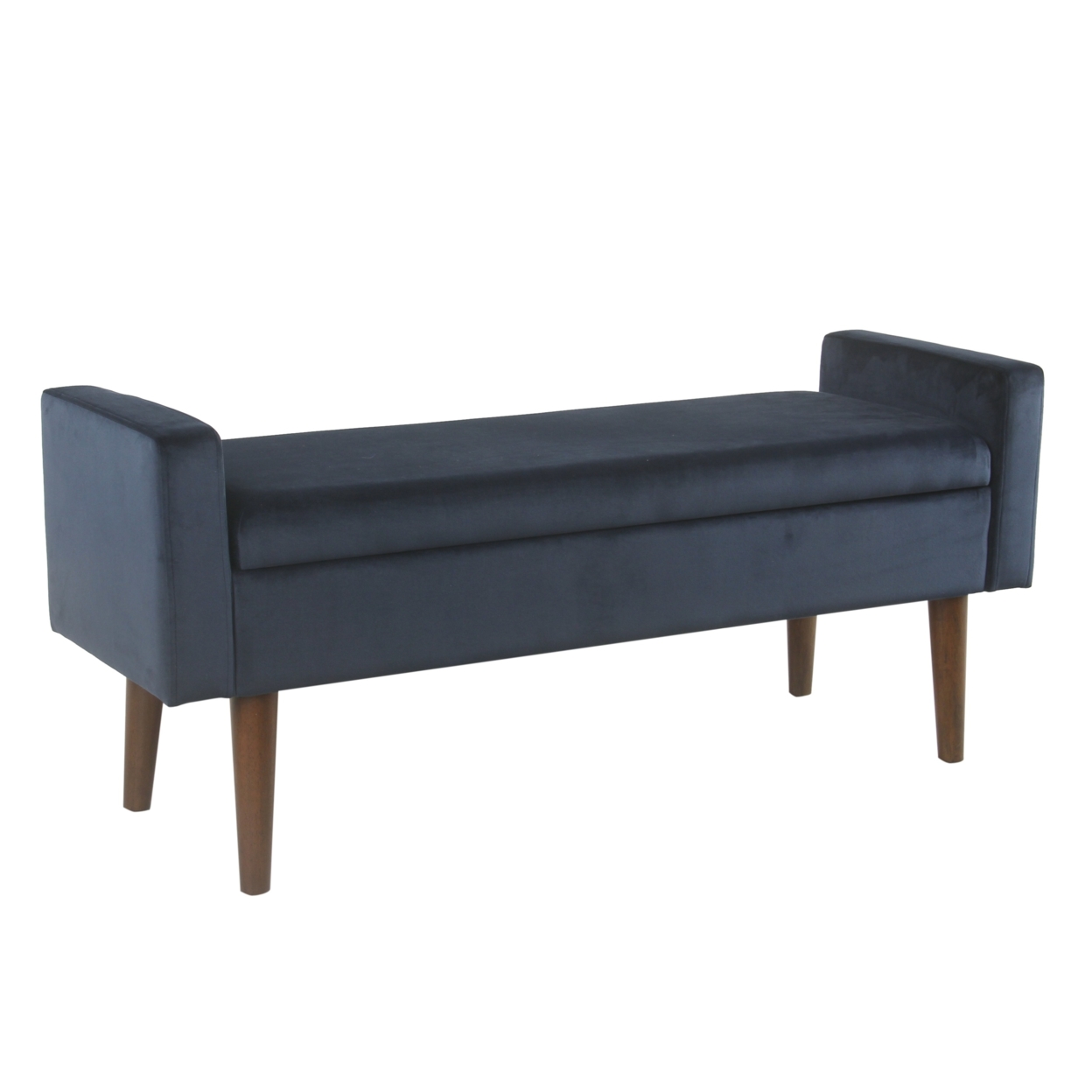 Velvet Upholstered Wooden Bench with Lift Top Storage and Tapered Feet, Navy Blue