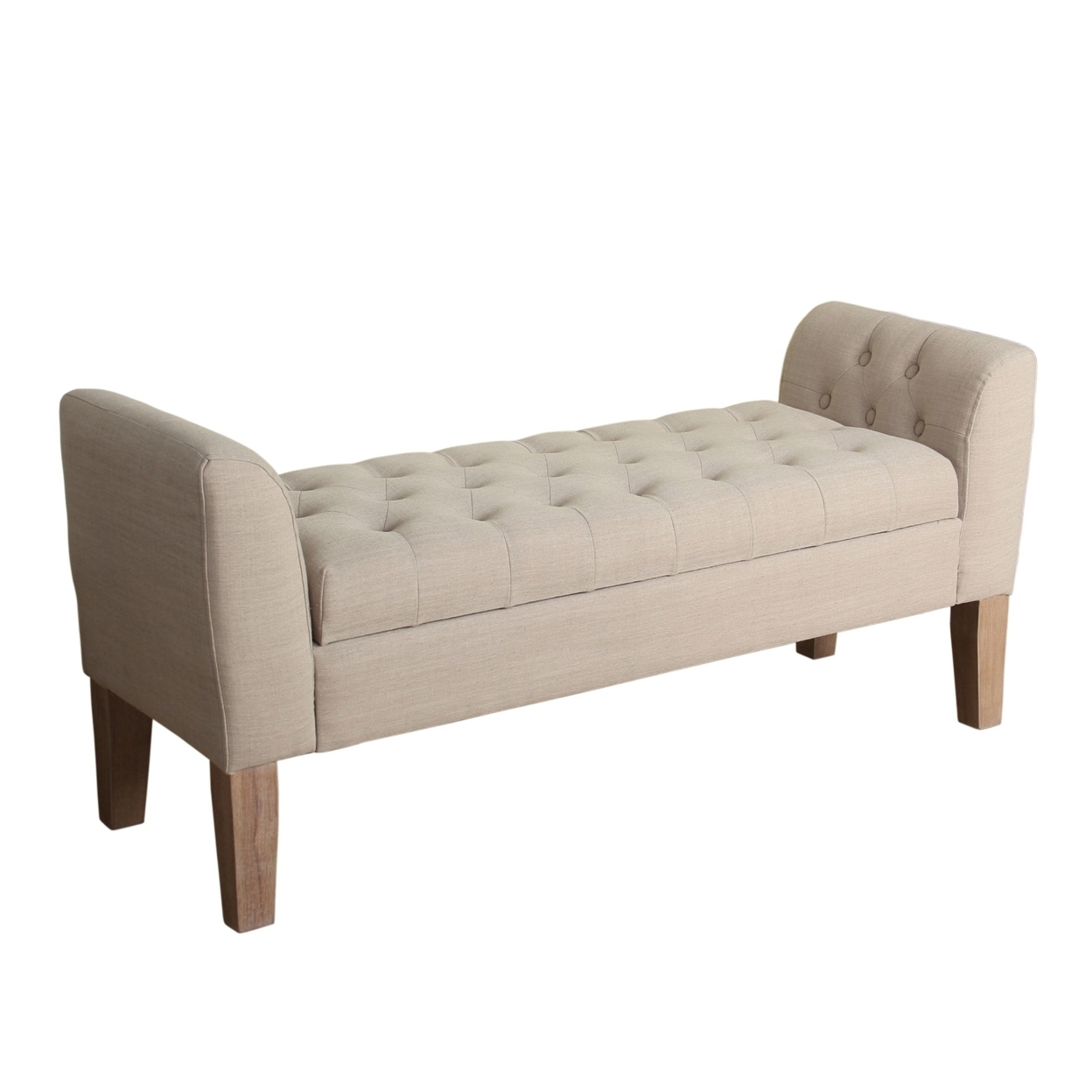 Fabric Upholstered Wooden Bench with Button Tufted Lift Top Storage, Beige