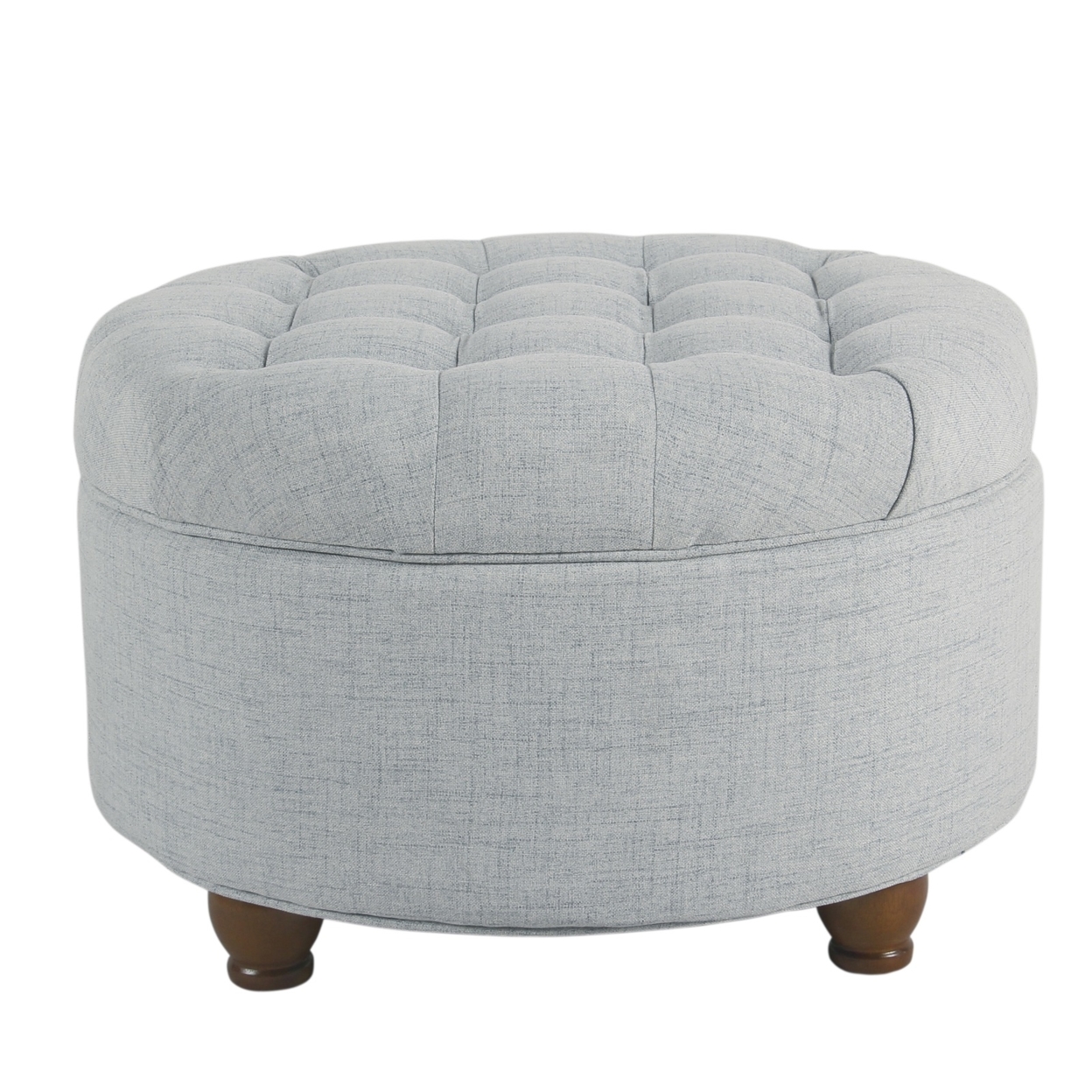 Fabric Upholstered Wooden Ottoman With Tufted Lift Off Lid Storage, Light Blue- Saltoro Sherpi