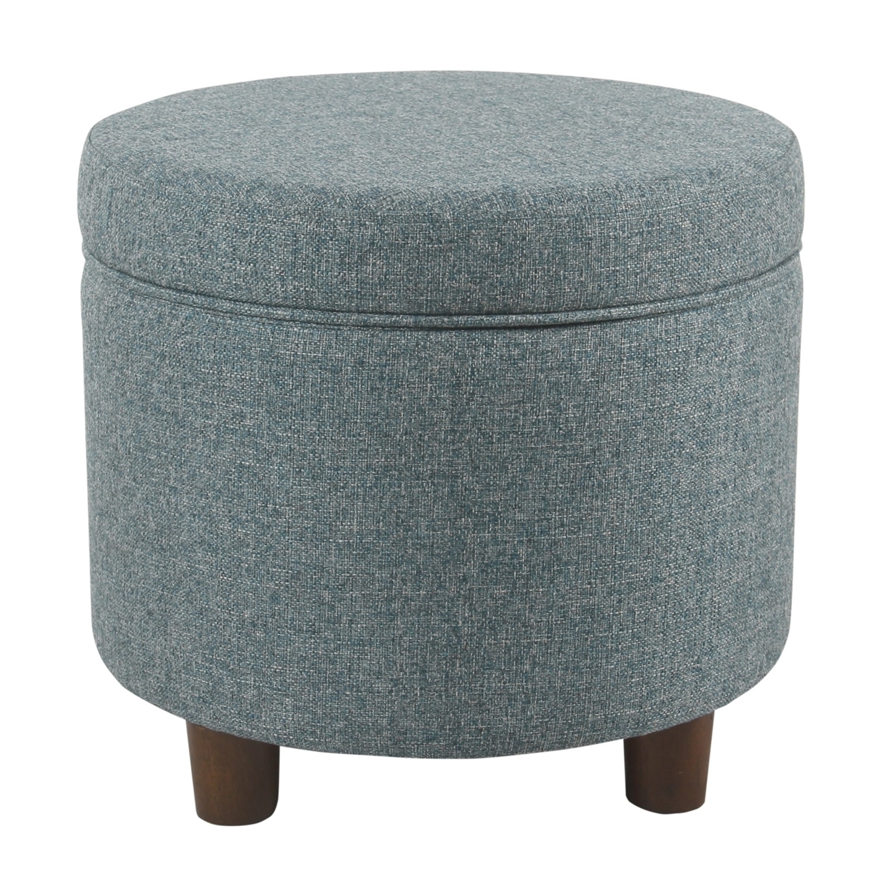 Fabric Upholstered Round Wooden Ottoman With Lift Off Lid Storage, Teal Blue- Saltoro Sherpi