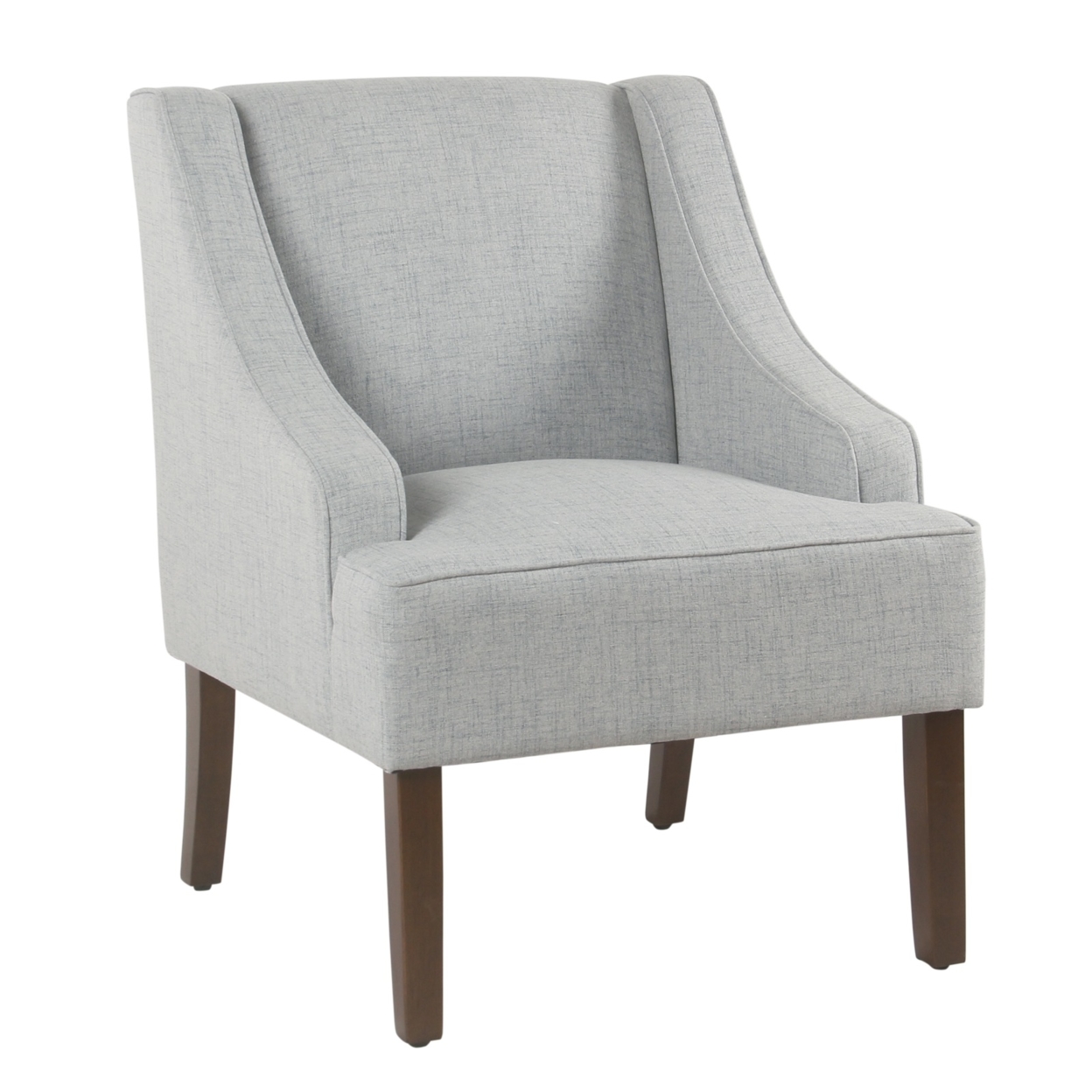 Modern Fabric Upholstered Wooden Accent Chair With Swooping Armrests, Blue And Brown- Saltoro Sherpi