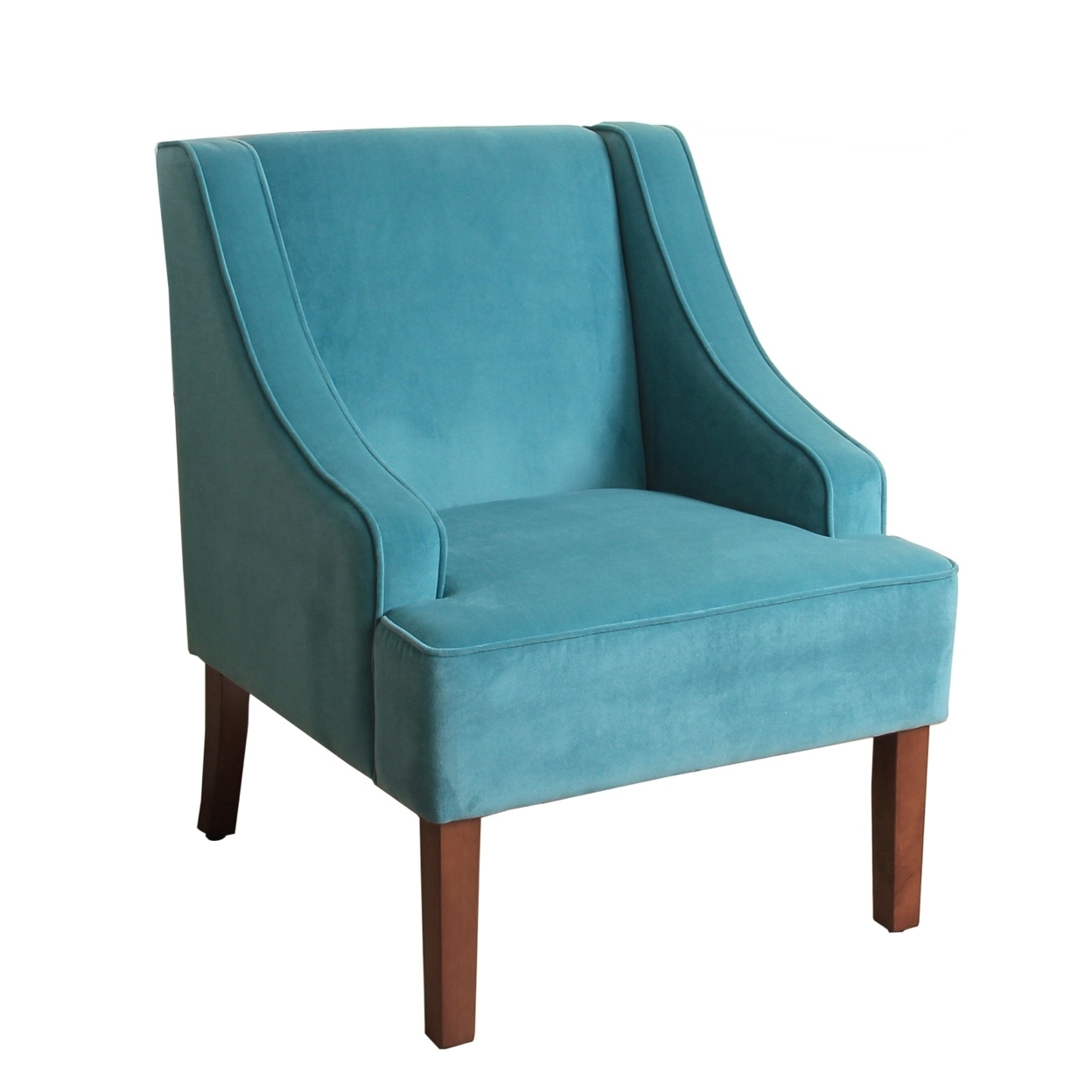 Fabric Upholstered Wooden Accent Chair with Wingback, Blue and Brown