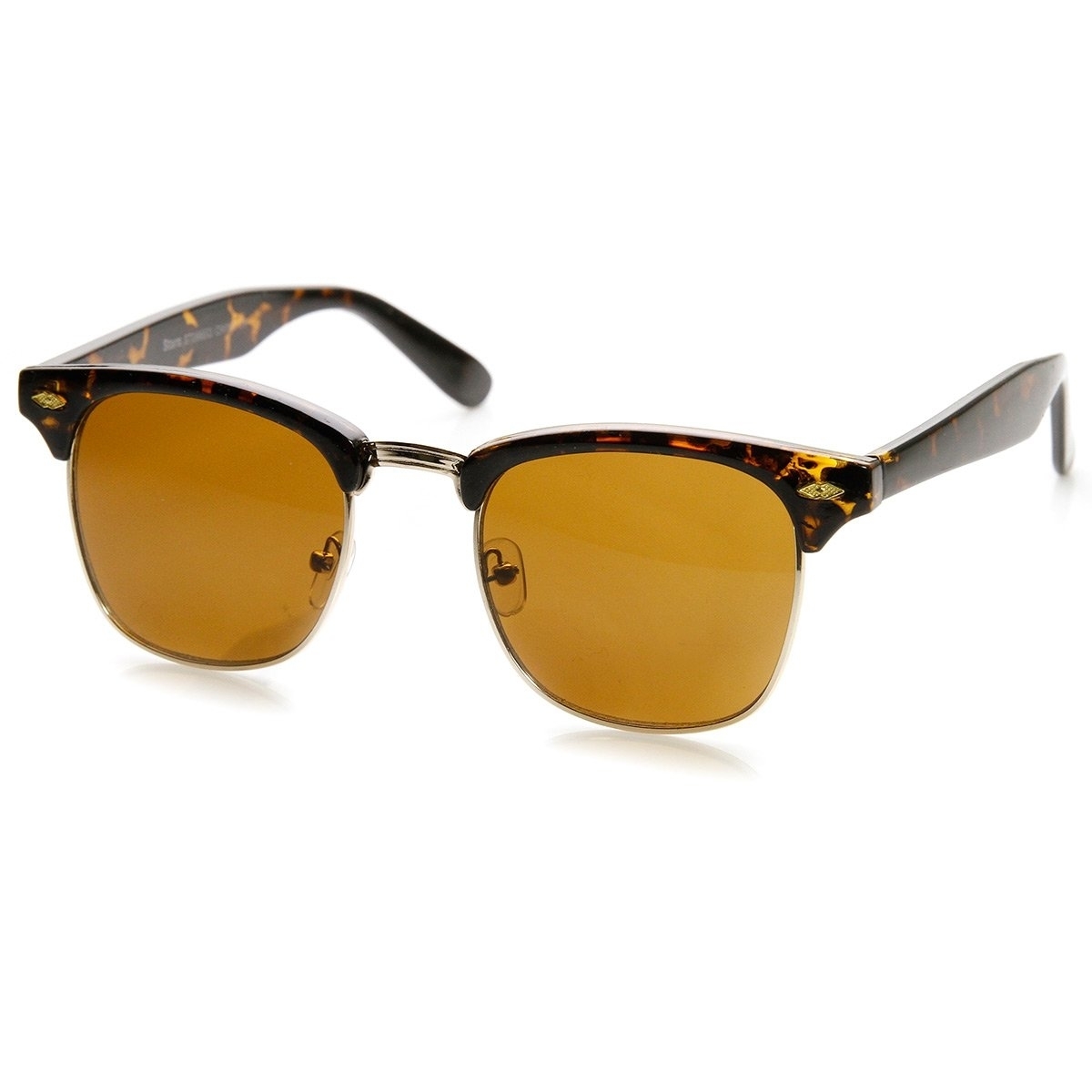 Classic Shaped Half Frame Semi-Rimless Horn Rimmed Sunglasses - Black Smoke