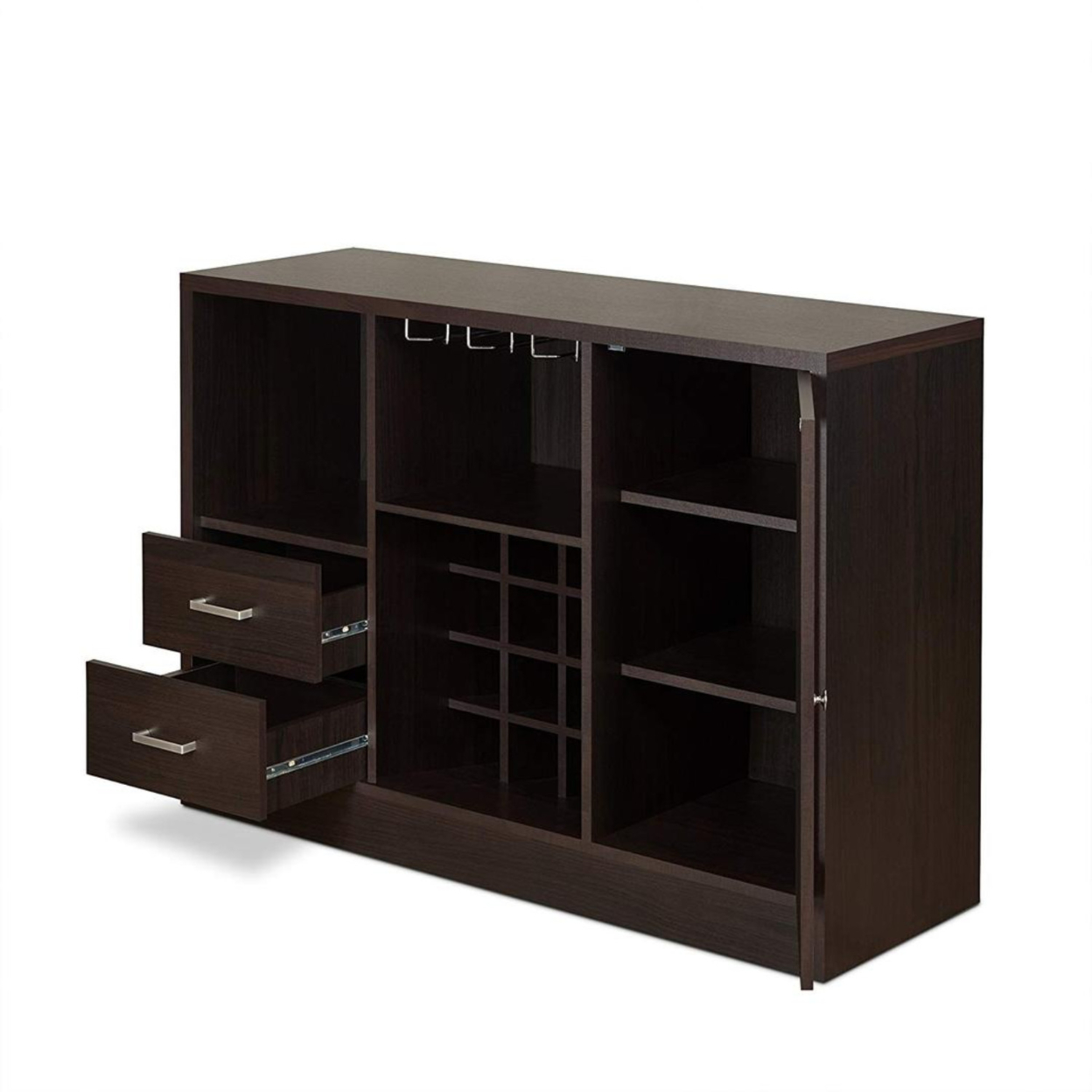 Wooden Server With One Side Door Storage Cabinets And Two Drawers, Espresso Brown- Saltoro Sherpi