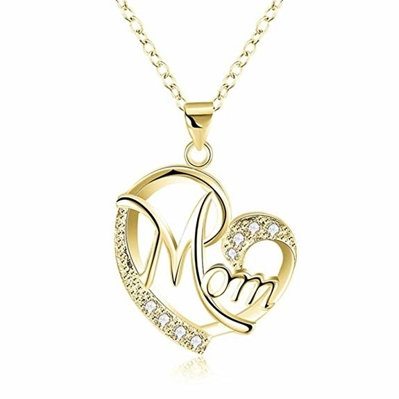 18K Gold Plated Mom CZ Pendant Necklace - Gold