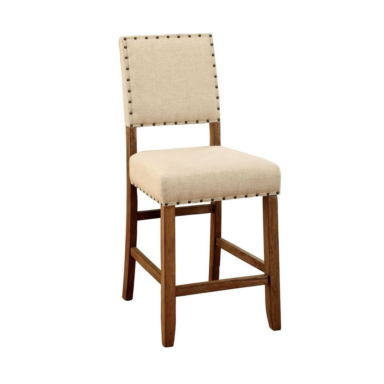 Sania Rustic Counter Height Chair In Ivory Linen, Set Of 2- Saltoro Sherpi