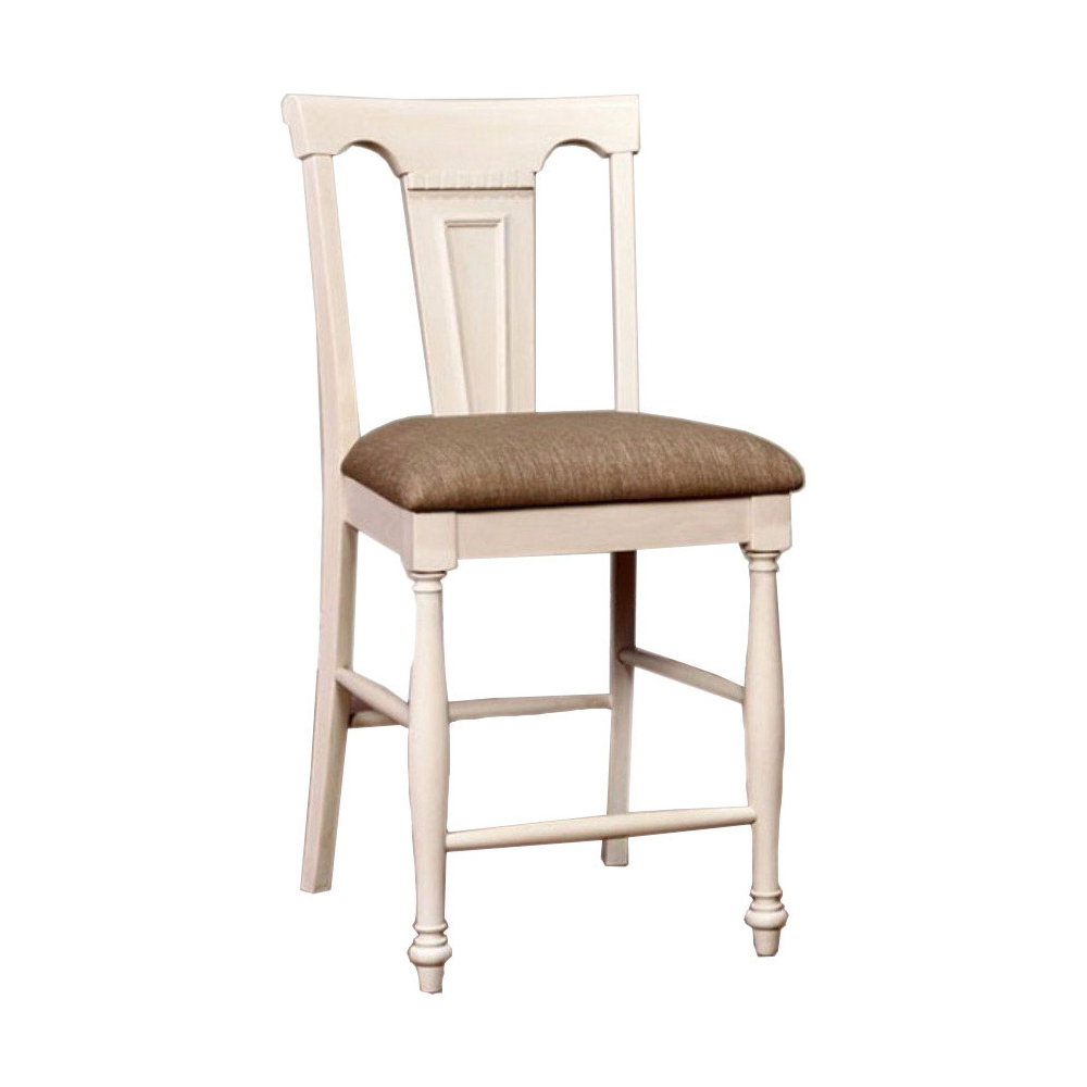 Sabrina Cottage Counter Height Chair Withfabric Cushion, Tan & White, Set Of 2- Saltoro Sherpi