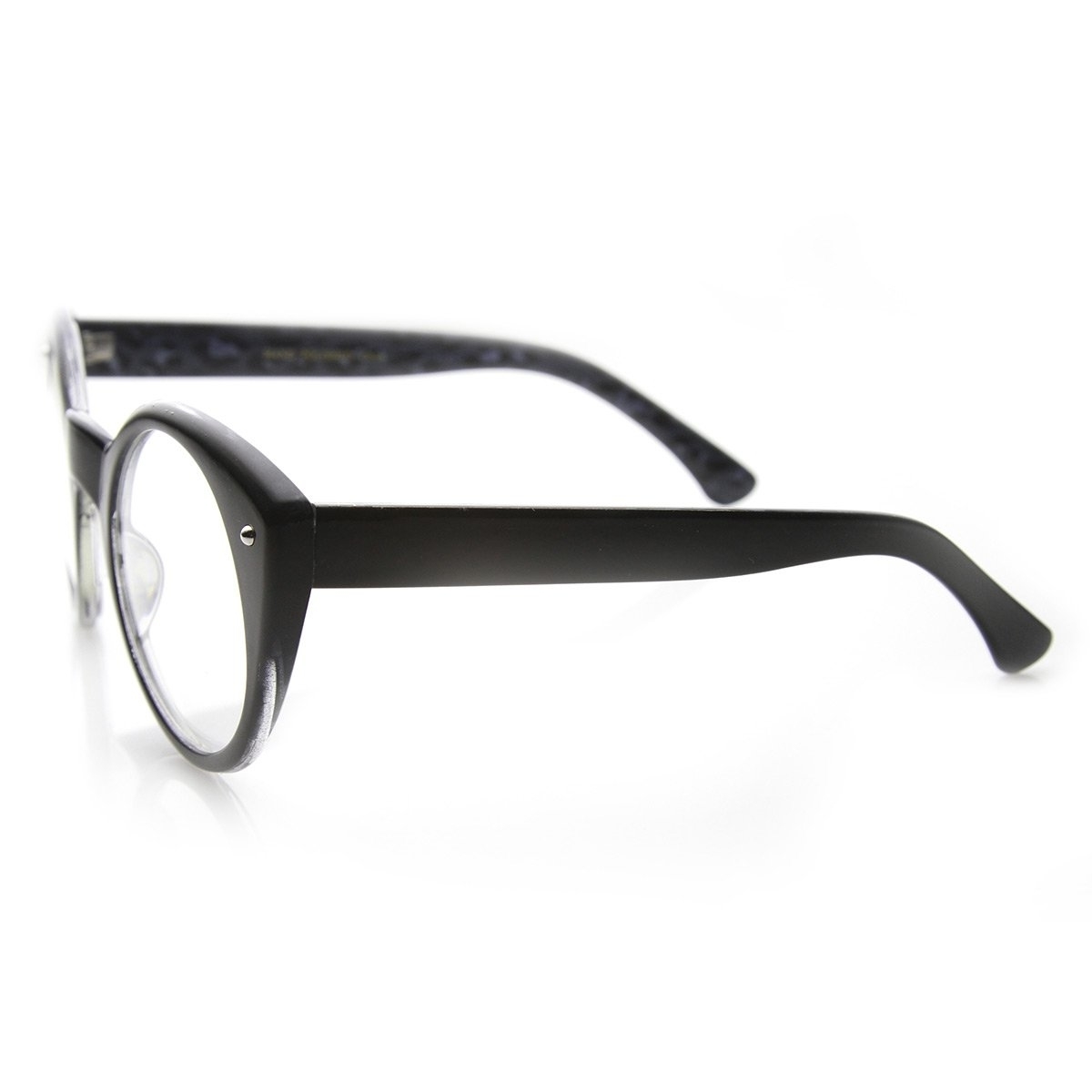 Round Cat Eye Clear Fashion Frame Glasses - Black-Snakeskin Clear
