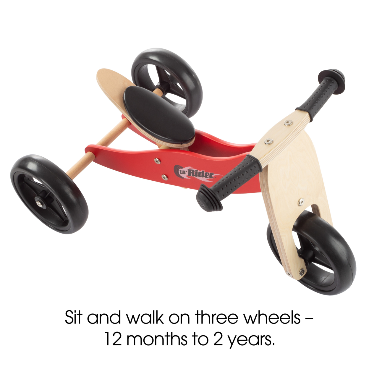 2-in-1 Wooden Balance Bike & Push Tricycle- Ride-On Toy With Easy Grip Handles, No Pedals, Rubber Wheels For Boys And Girls