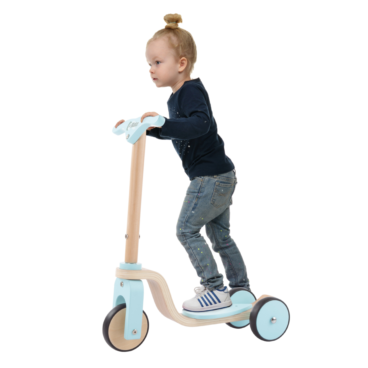 Kids Wooden Scooter-Beginner Push Steering Handlebar, 3 Wheel, Kick Scooter-Fun Balance And Coordination Riding Toy