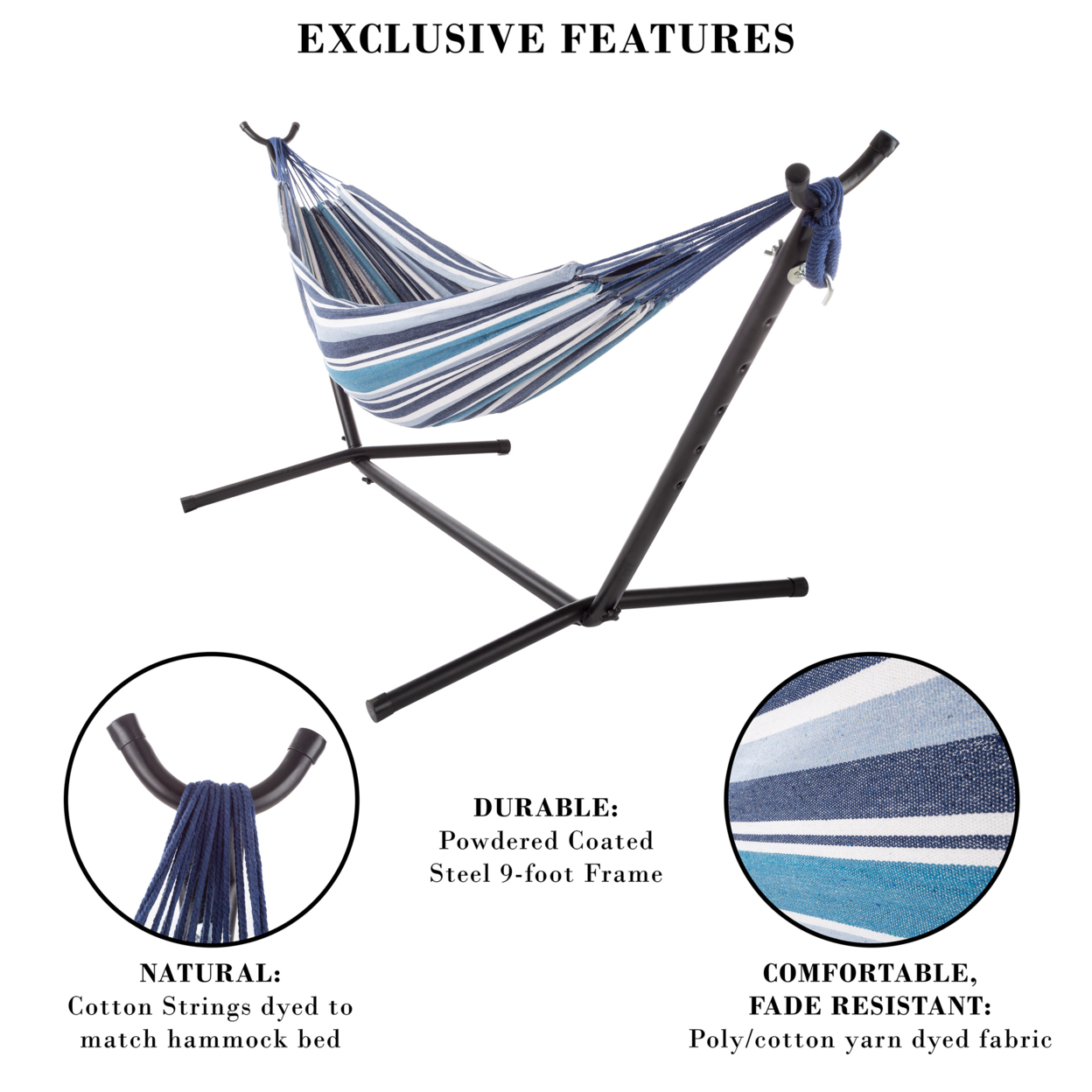 Double Brazilian Hammock With Stand Woven Cotton, 2-Person, Outdoor Swing With Frame