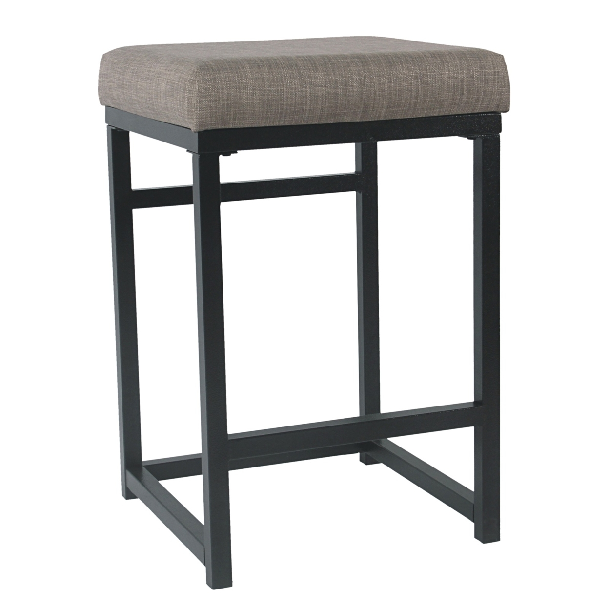 Metal Open Back Counter Stool With Fabric Upholstered Padded Seat, Brown And Black- Saltoro Sherpi