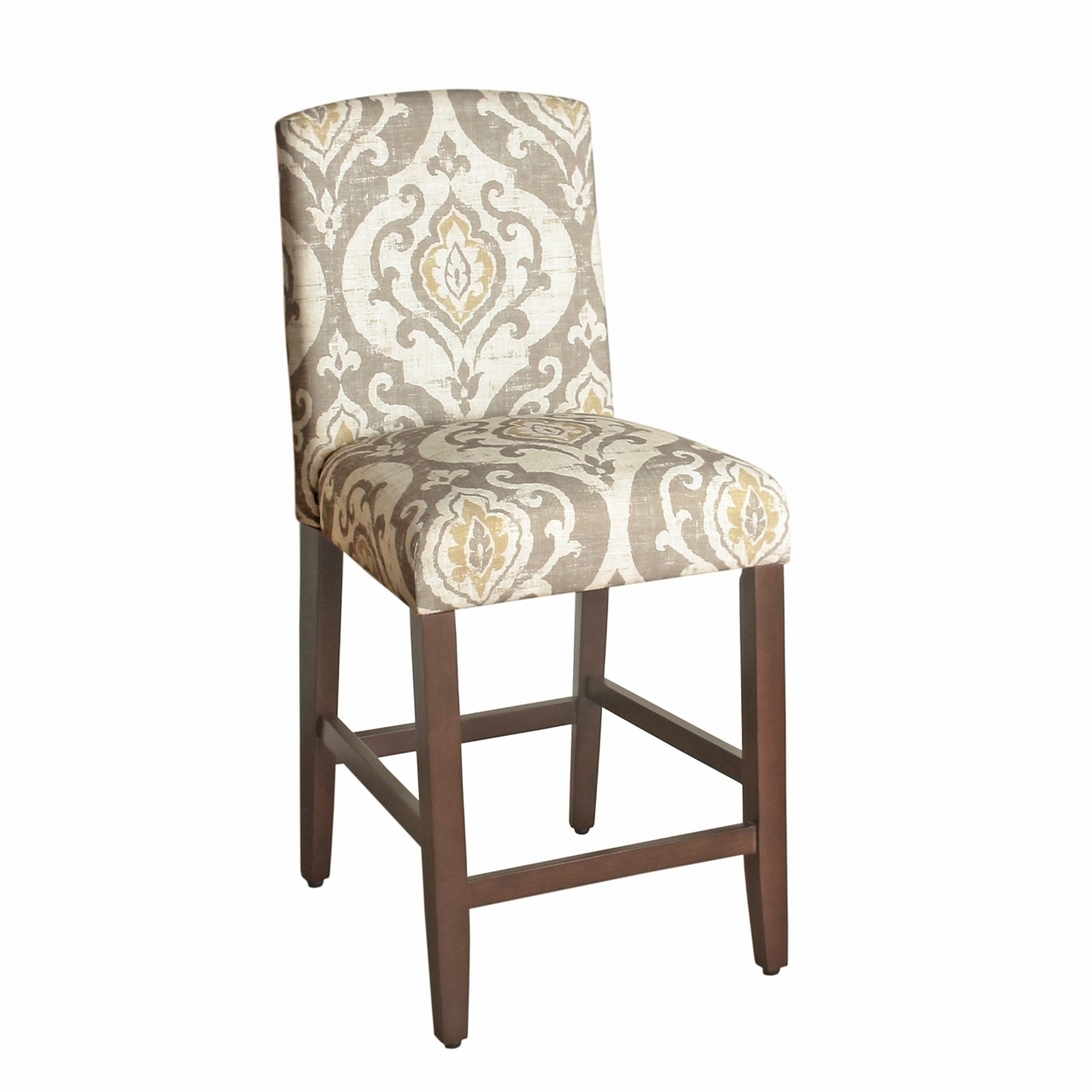Fabric Upholstered Wooden Barstool With Medallion Pattern Cushioned Seat, Multicolor- Saltoro Sherpi