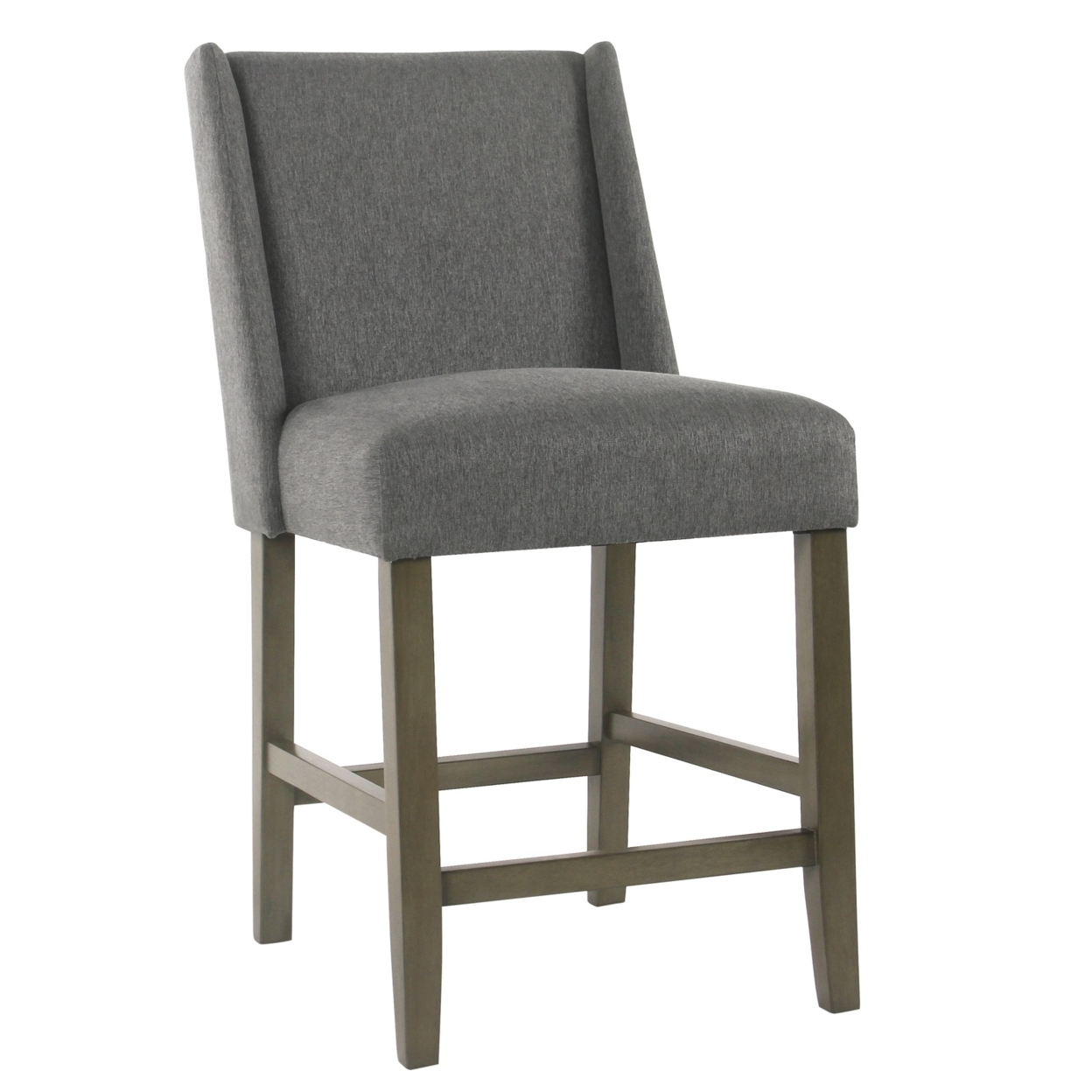 Fabric Upholstered Wooden Counter Stool With Curved Backrest And Cushion Seat, Dark Gray- Saltoro Sherpi