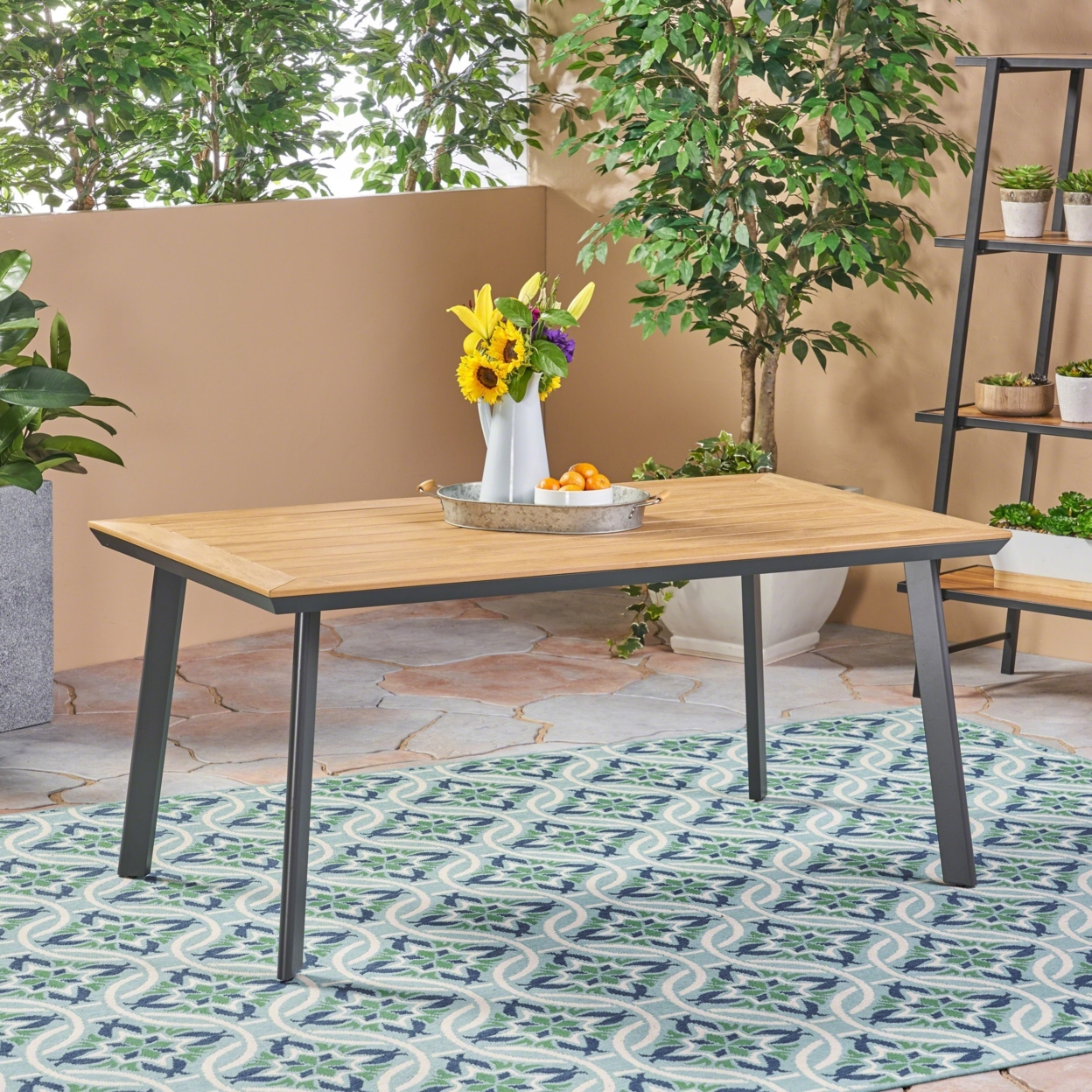 Able Outdoor Aluminum And Faux Wood Dining Table, Natural