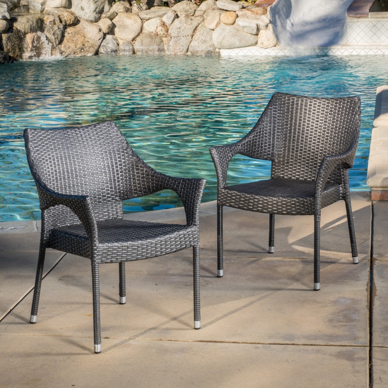 Alameda Outdoor Grey Wicker Chairs (Set Of 2)